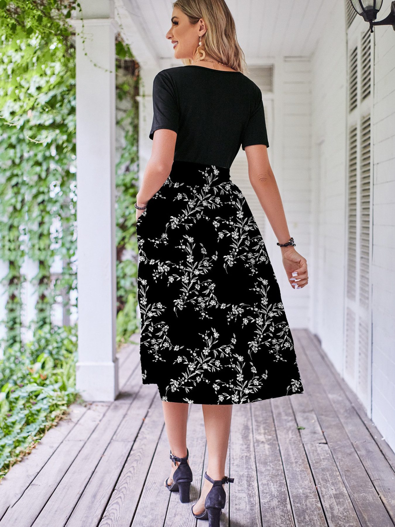 DEBAIJIA Dirndl Damen Röcke Sommer Floral Gedruckt Elegant Lässiger