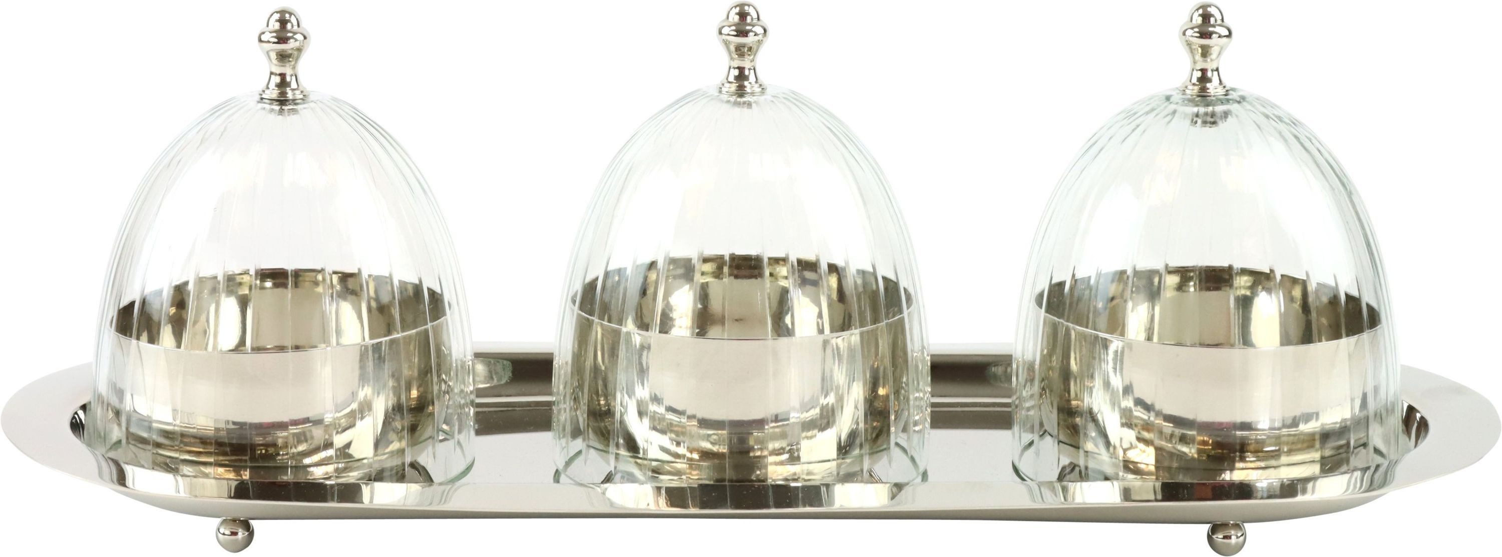 FURNARO Servier-Set Undara, Glas, silberfarben, Glas, 39 x 16 x 13 cm