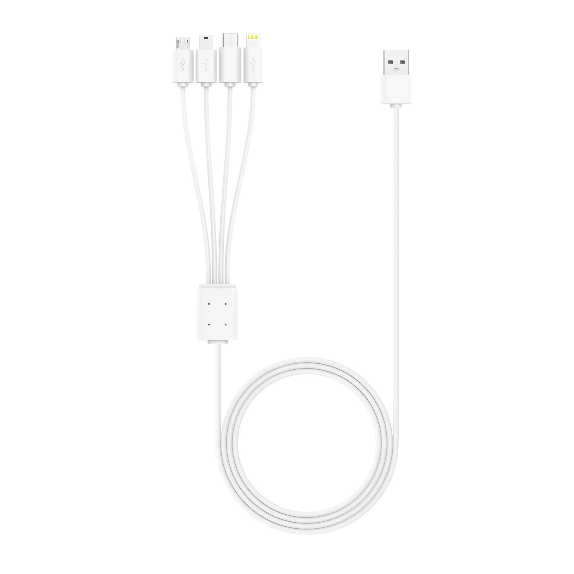 XLAYER Kabel Octopus 4-IN-1 Multi-USB-Ladekabel 1.5m White Smartphone-Kabel, Ligtning, Micro-USB, Mini-USB, USB Typ C, Ligtning, Micro-USB, Mini-USB, USB Typ C (150.00 cm)