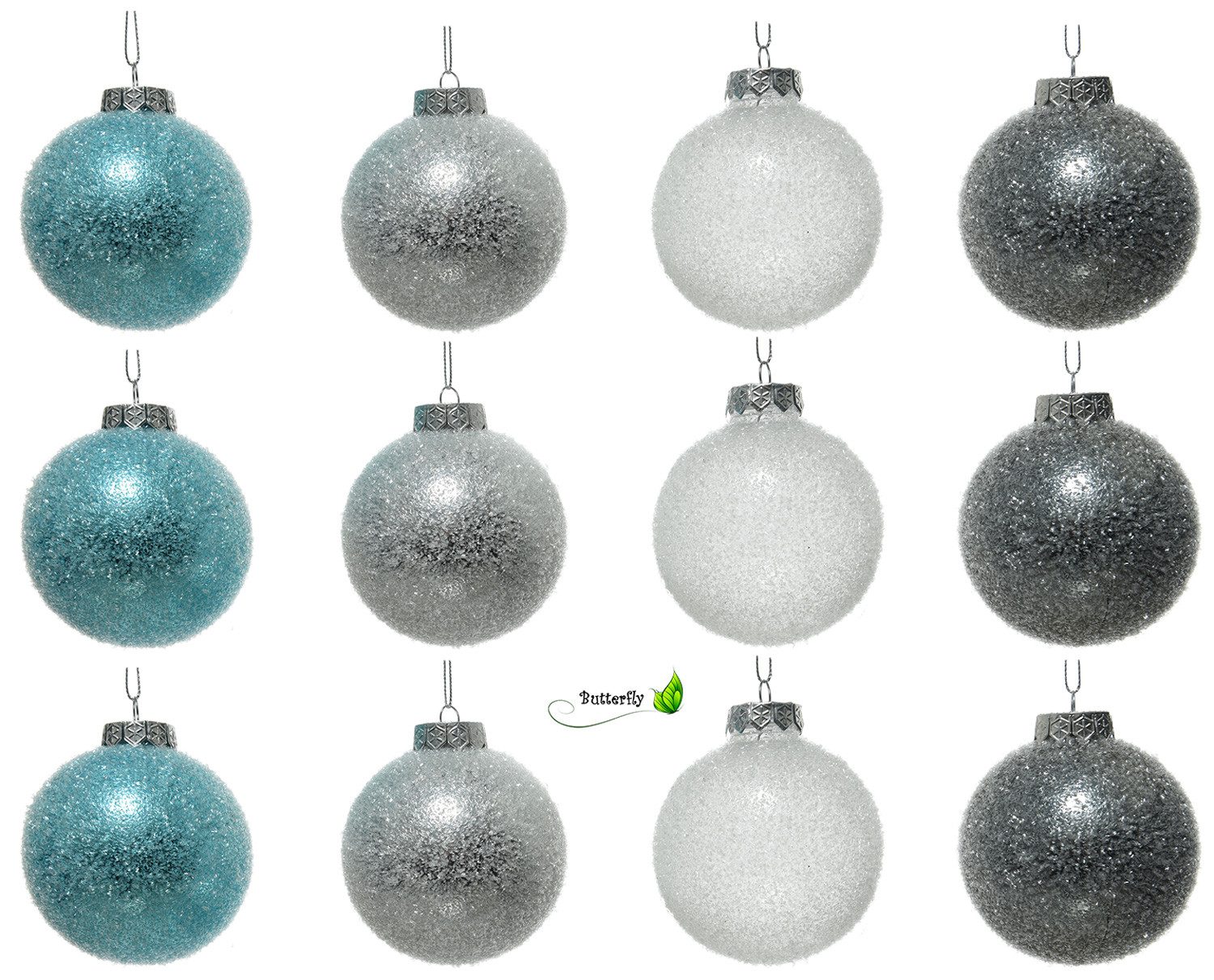 Kaemingk Weihnachtsbaumkugel, Weihnachtskugeln Frostoptik Kunststoff 8cm 12er Set türkis / silber