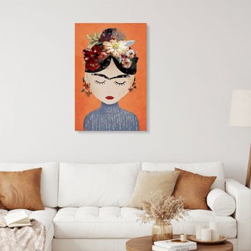 Posterlounge Alu-Dibond-Druck treechild, Frida mit Blumenkranz, orange, Digitale Kunst