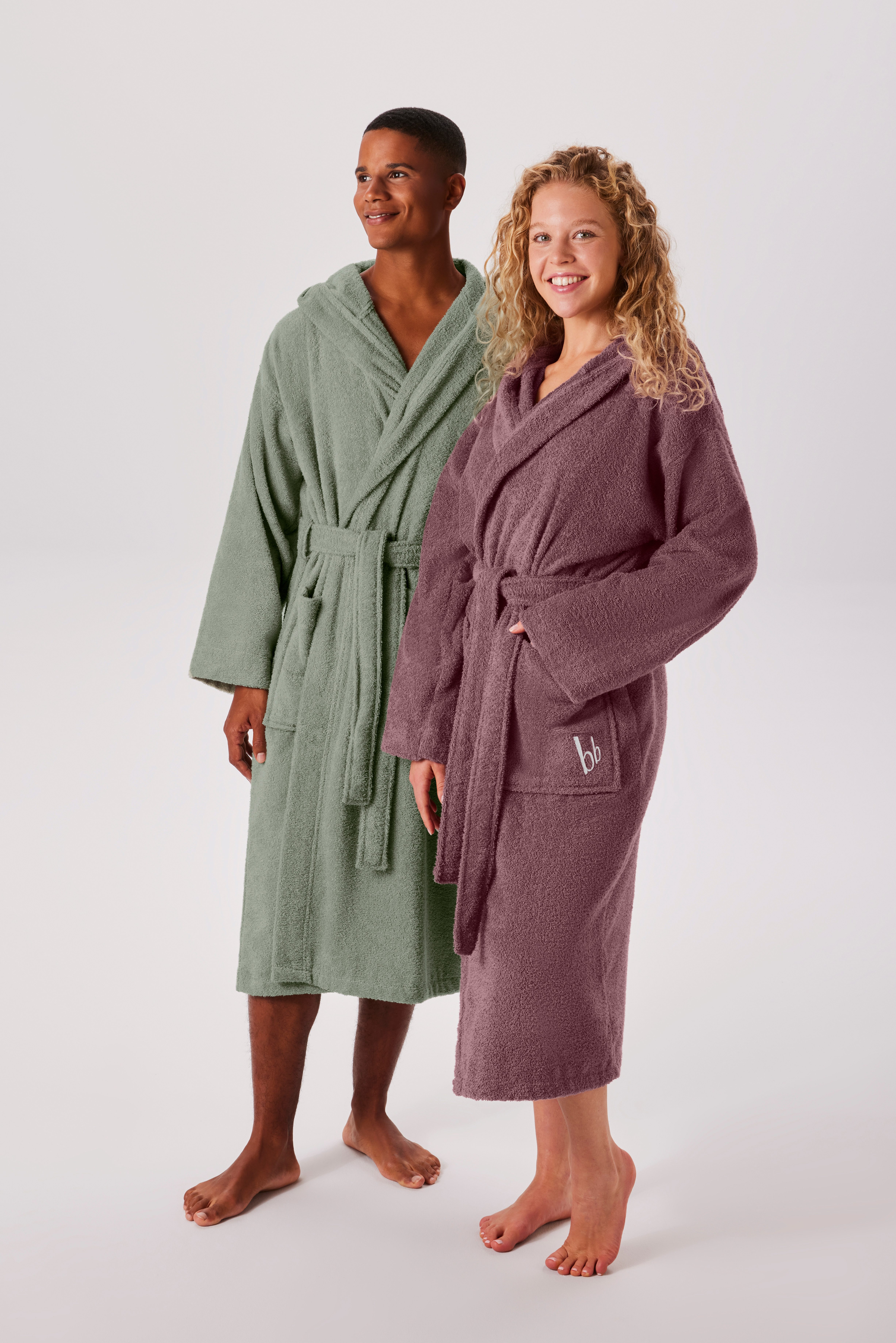 Bruno Banani Unisex-Bademantel Robby, ideal für Sauna & Spa, Standard, Premium und Überlänge, Langform, Walkfrottee, Kapuze, Gürtel, Damen & Herren Bademäntel, Baumwolle, mit Taschen, Sauna, XS-3XL