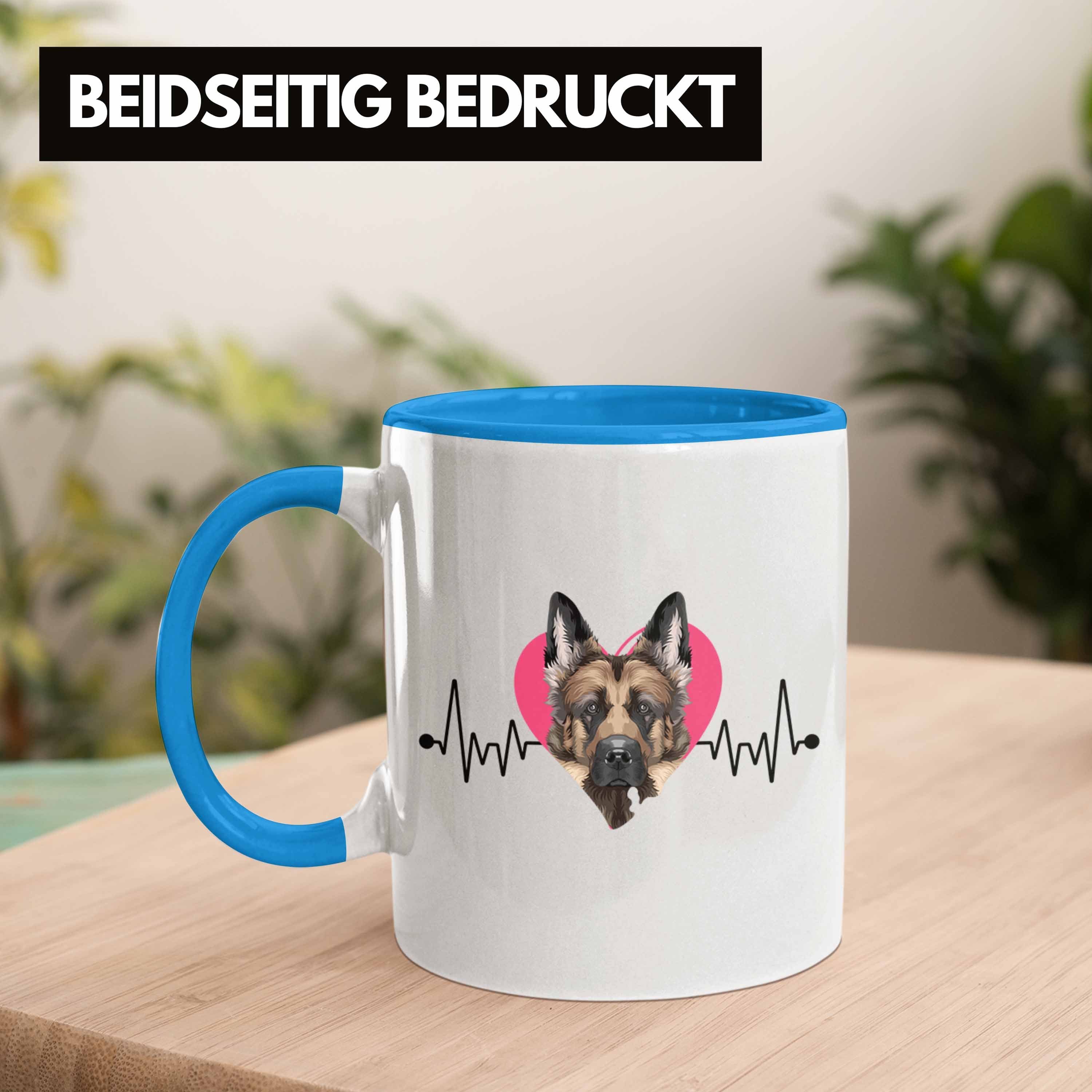 Trendation Tasse Lustiger Herzs Spruch Tasse Blau Geschenk Schäferhund Besitzer Geschenkidee