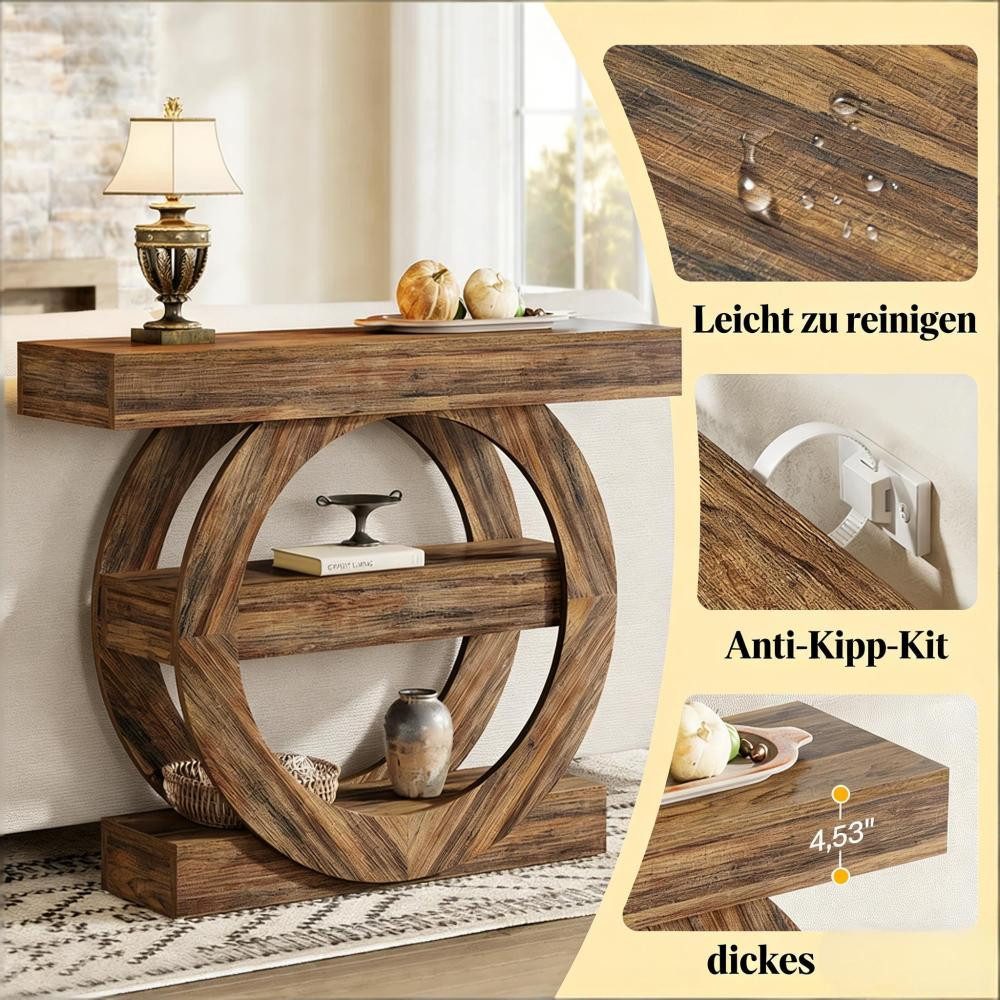 BBWL Konsolentisch im Landhausstil mit 3 offenen Regalen, schmaler Sofa Flurtisch, für Wohnzimmer und Eingangsbereich – Bild 2 von 5