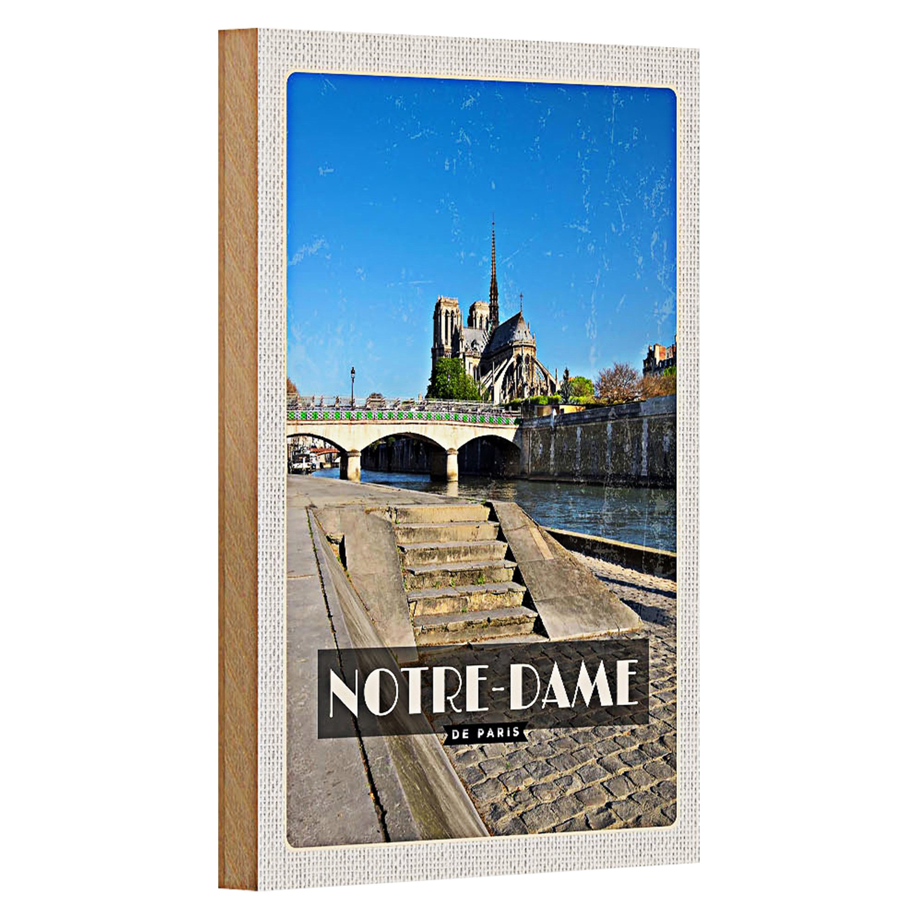 Roomando Holzbild Reise 12x18cm Notre - Dame Paris Tourismus