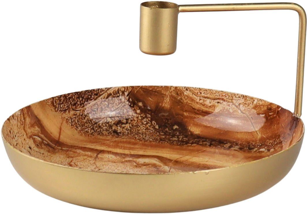 AM Design Kerzenhalter Schale (Set, 2 St), Stabkerzenhalter aus Metall creme/goldfarben