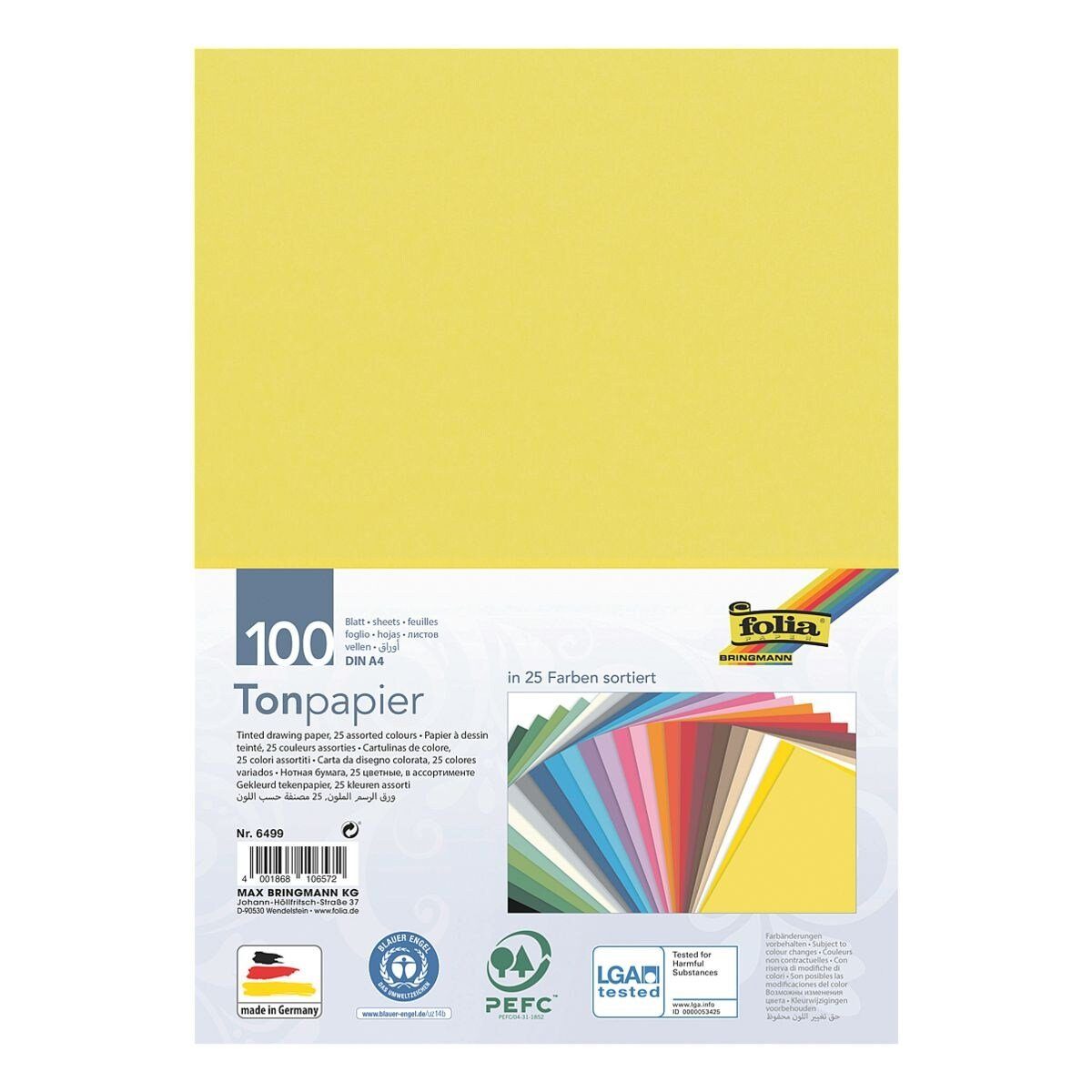 Format in Folia Farben, A4, 130g/m², Bastelkartonpapier, 25 100 Blatt Tonpapier