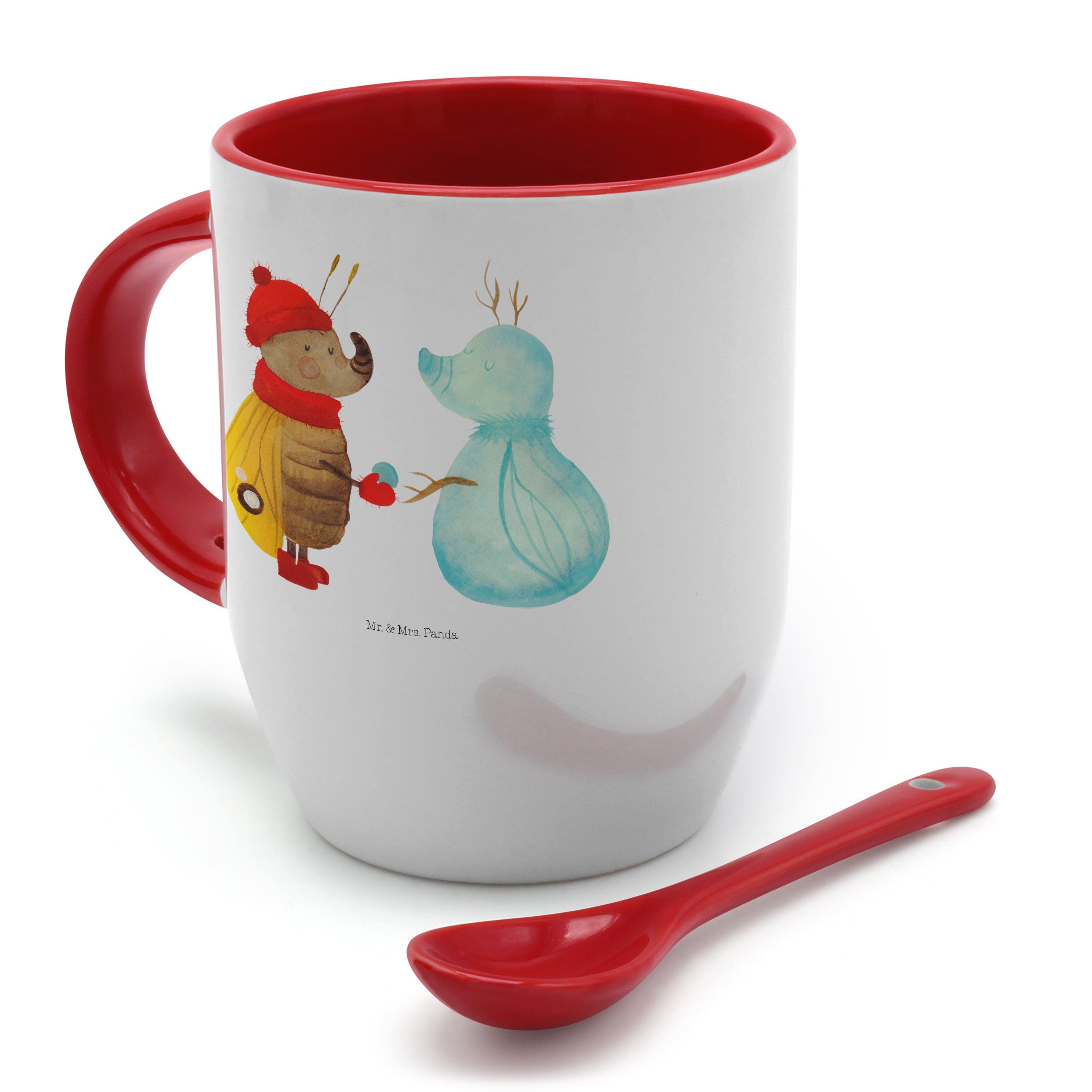 Mr. & Mrs. Panda Tasse - Keramik Tasse, - Geschenk, Nachtfalter Weihnachten, Weiß Winter, Schneemann
