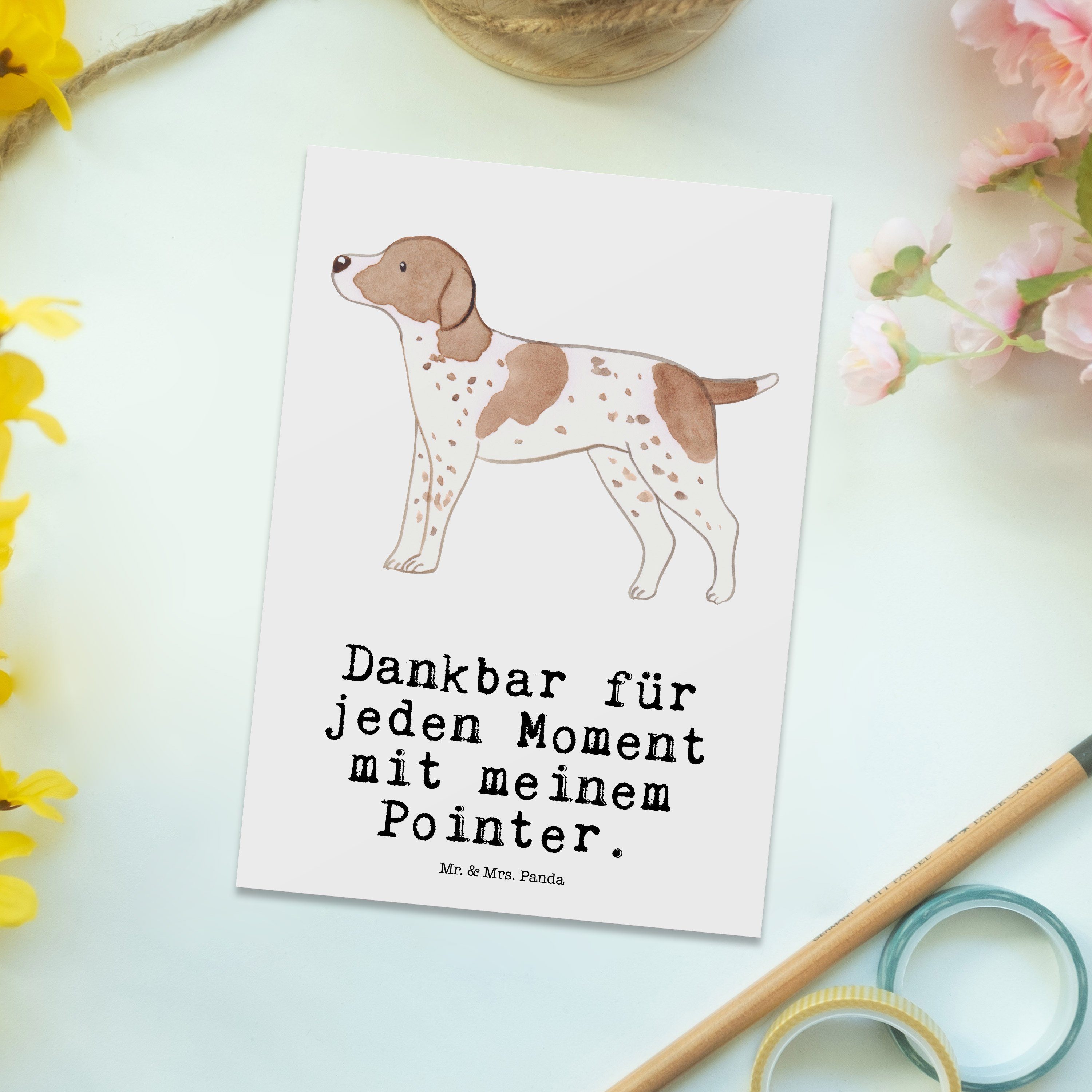 English & Poin Pointer - Mr. Geschenk, - Panda Einladung, Postkarte Mrs. Hunderasse, Weiß Moment
