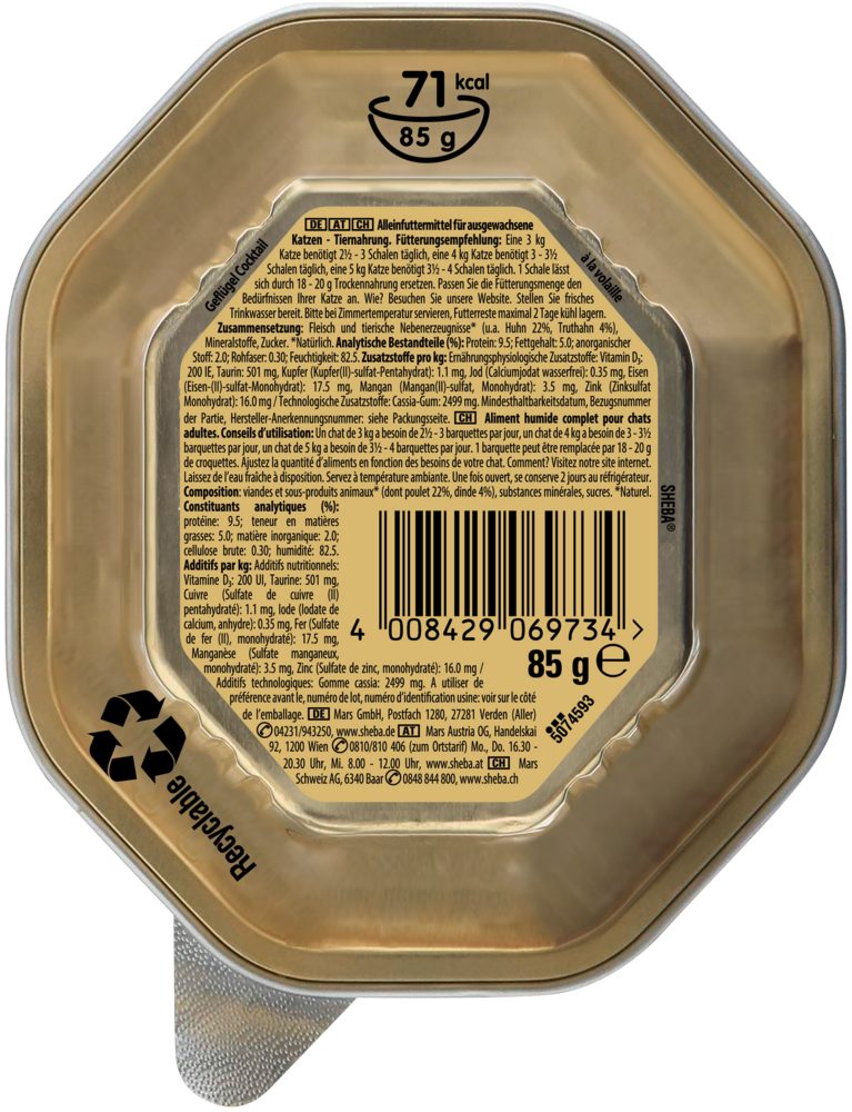 Sheba SHEBA® Schale Classics in Pastete mit Geflügel Cocktail 9 x 85g, für: Katze