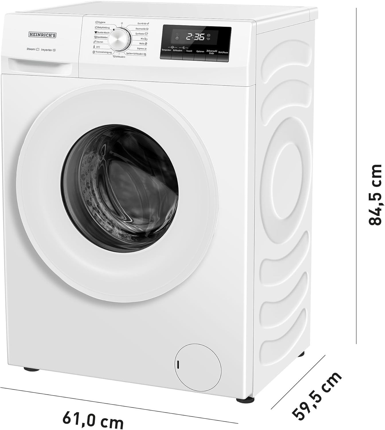 Heinrich´s Waschmaschine HWM 6107W, 7 kg, 1400 U/min, 7kg, 1400 U/min, 15 Programme, Energieklasse A, LED & Aqua-Stop