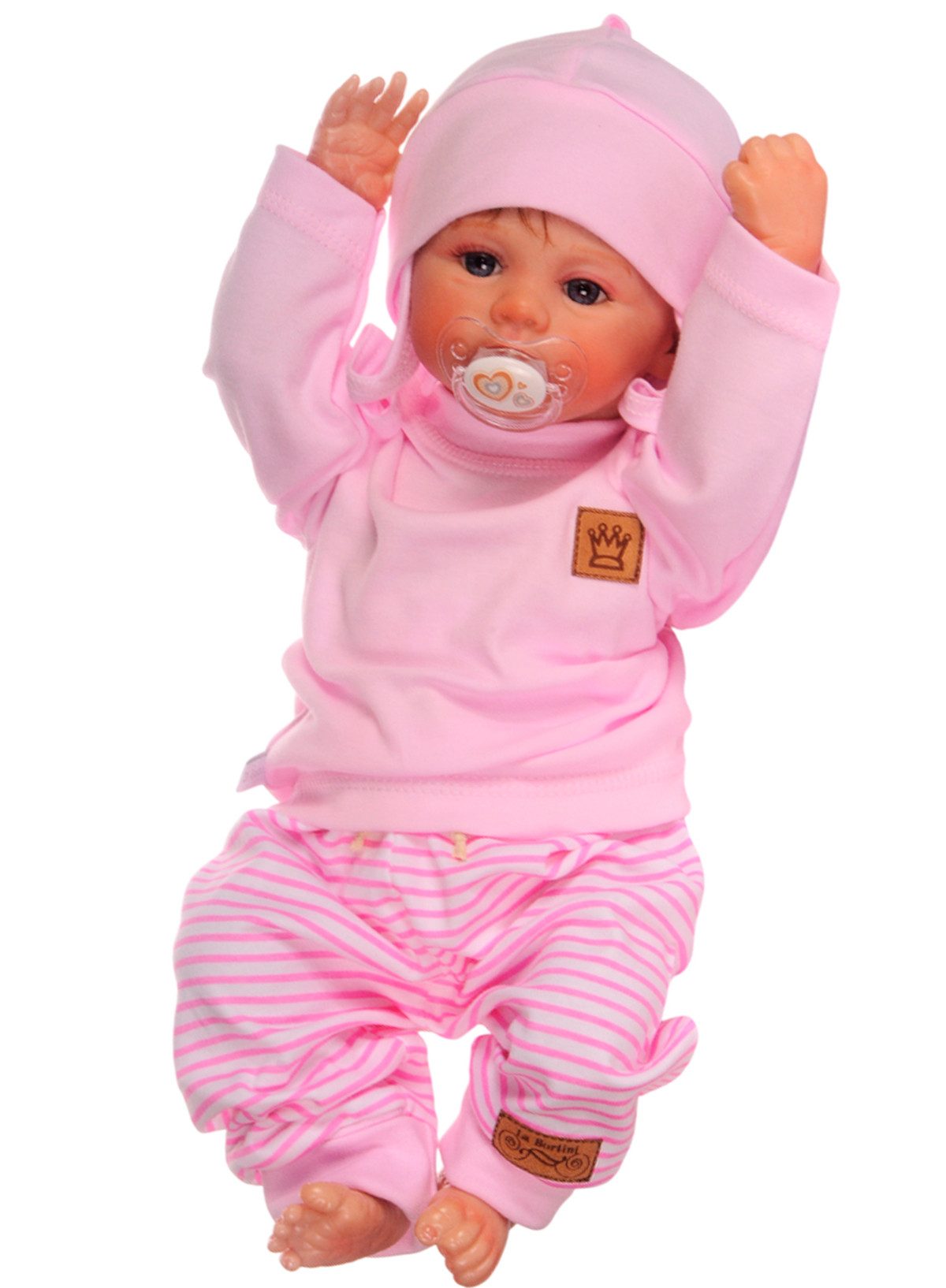 Erstausstattungspaket Baby Anzug Langarmshirt Hose Mütze für Neugeborene in Rosa