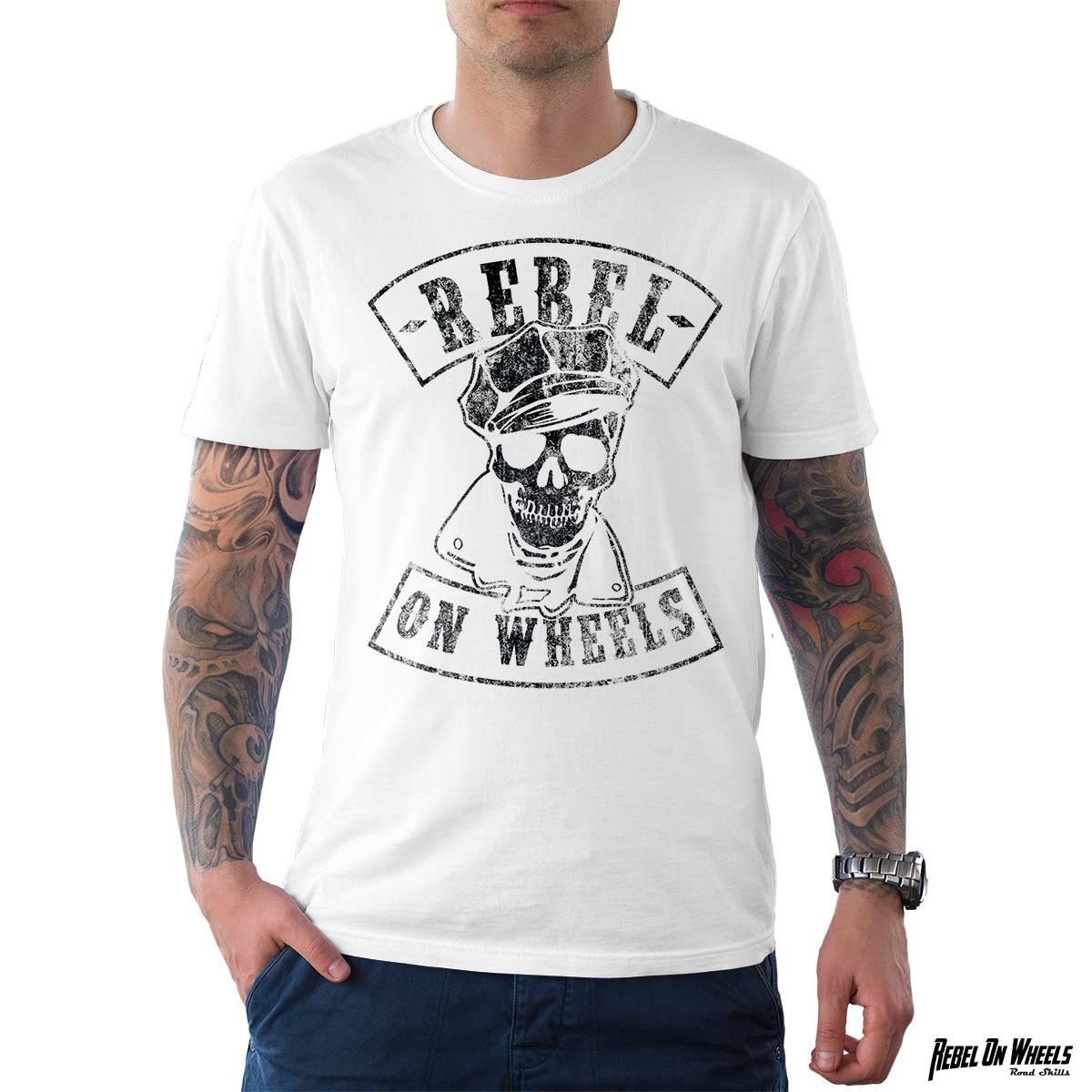 Rebel On Wheels T-Shirt Herren Tee The Rebel (1-tlg) aus reiner Baumwolle, mit Frontprint Weiß