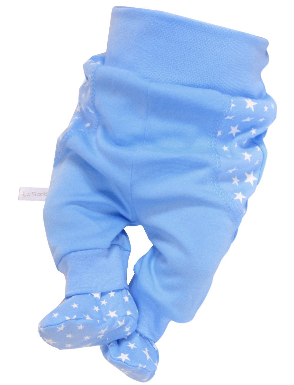 La Bortini Schlupfhose Baby Hose mit Fuß Babyhose in Blau mit Sternchen Erstlingshose aus Baumwoll-Stoff, weich, 44 50 56 62 68 74 80