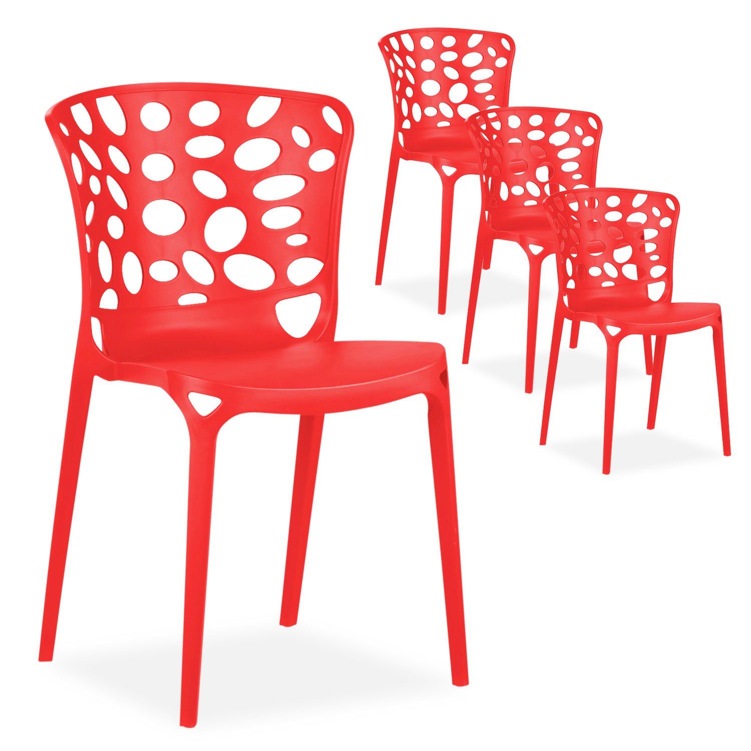 Homestyle4u Gartenstuhl Gartenmöbel Set 2er 4er 6er stapelbar Kunststoff Balkon stabil Stühle (4er Set, 4 St), Rot, Essstuhl