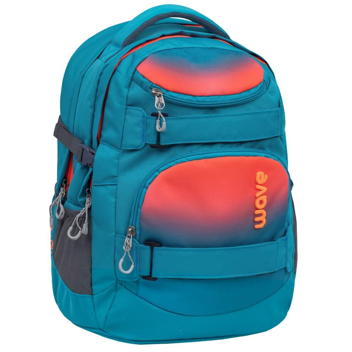 Wave Schulrucksack Infinity, Schultasche, ab 5. Klasse, weiterführende Schule, Mädchen Teenager Ombre Neon Orange and Bluebird | Schulrucksäcke