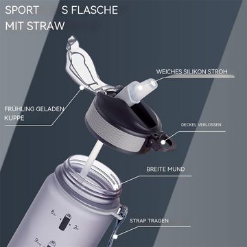 PFCTART Trinkflasche 1-Liter-Sport-Wasserflasche mit Strohhalm und Zeitmarkierung, BPA-frei, geeignet für Fitness / Radfahren / Camping / Laufen