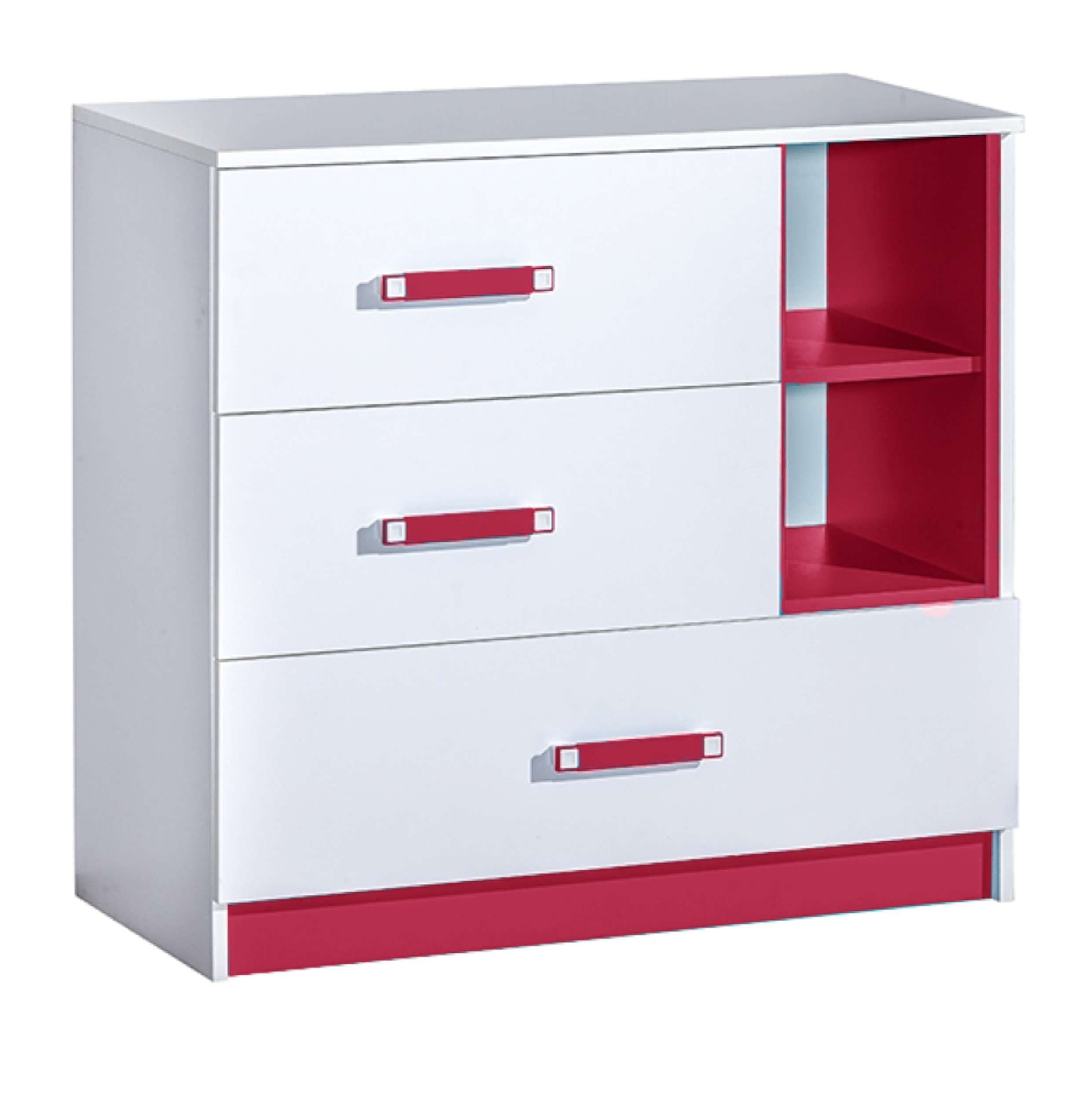 Stylefy (Sideboard, mit Schubladen, Design, Weiß Vollauszug, Taira Fächer, III Rosa Modern Kinder Kinderkleiderschrank für - offene Standschrank)