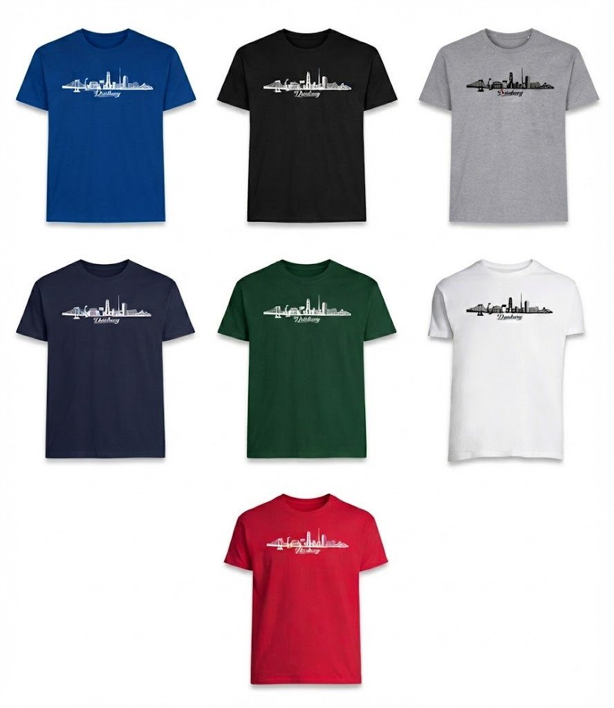 Blondie & Brownie T-Shirt Duisburg Herren T-Shirt Skyline Ruhrgebiet Landmarken Print Souvenir (Einzelstück, Einzelartikel) Duisburg Herren Tee Skyline Motiv