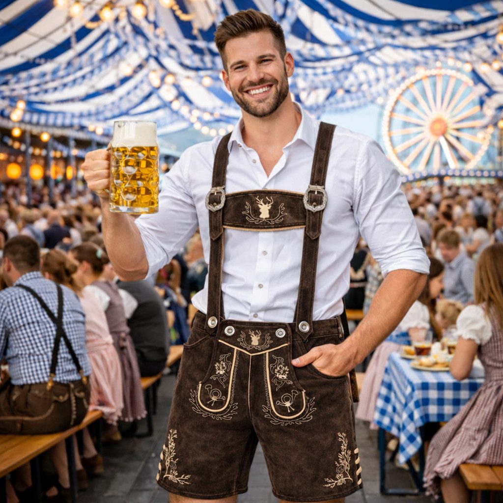 PAULGOS Trachtenhose Herren Lederhose Kurz mit Trägern 100% Echtleder - HK3