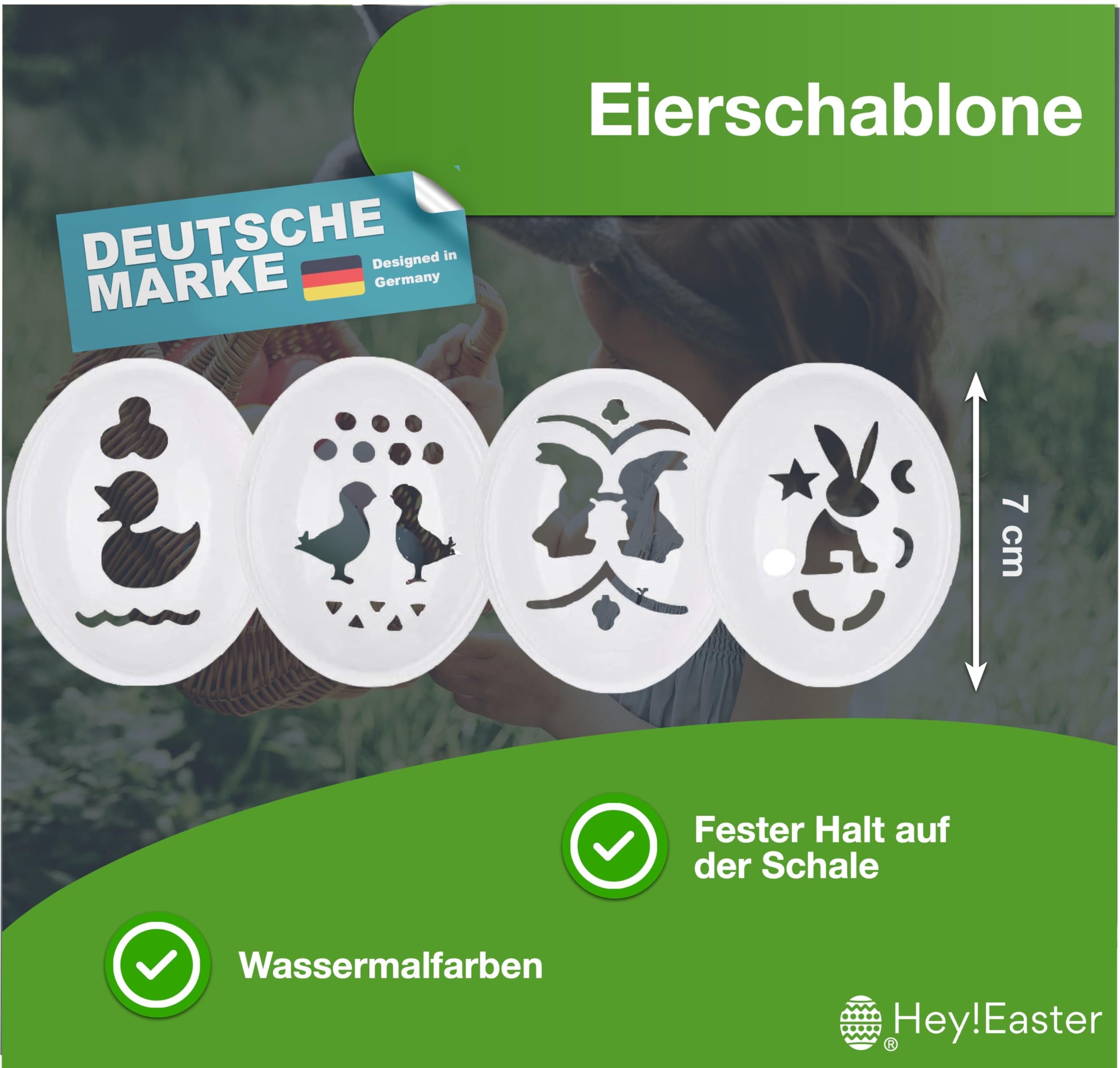 Hey!Easter® Malschablone 4er Ostereier Schablone Set inkl. Malstifte Ostern Eiermalmaschine