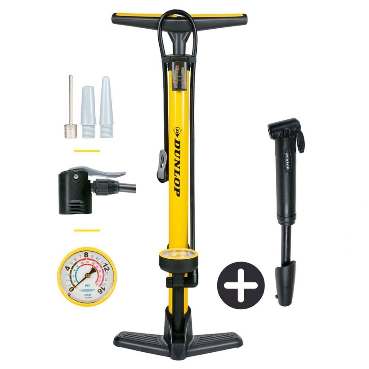 Dunlop Fahrradpumpe Dunlop Fahrradpumpe mit Manometer und Mini Fahrradpumpe Set