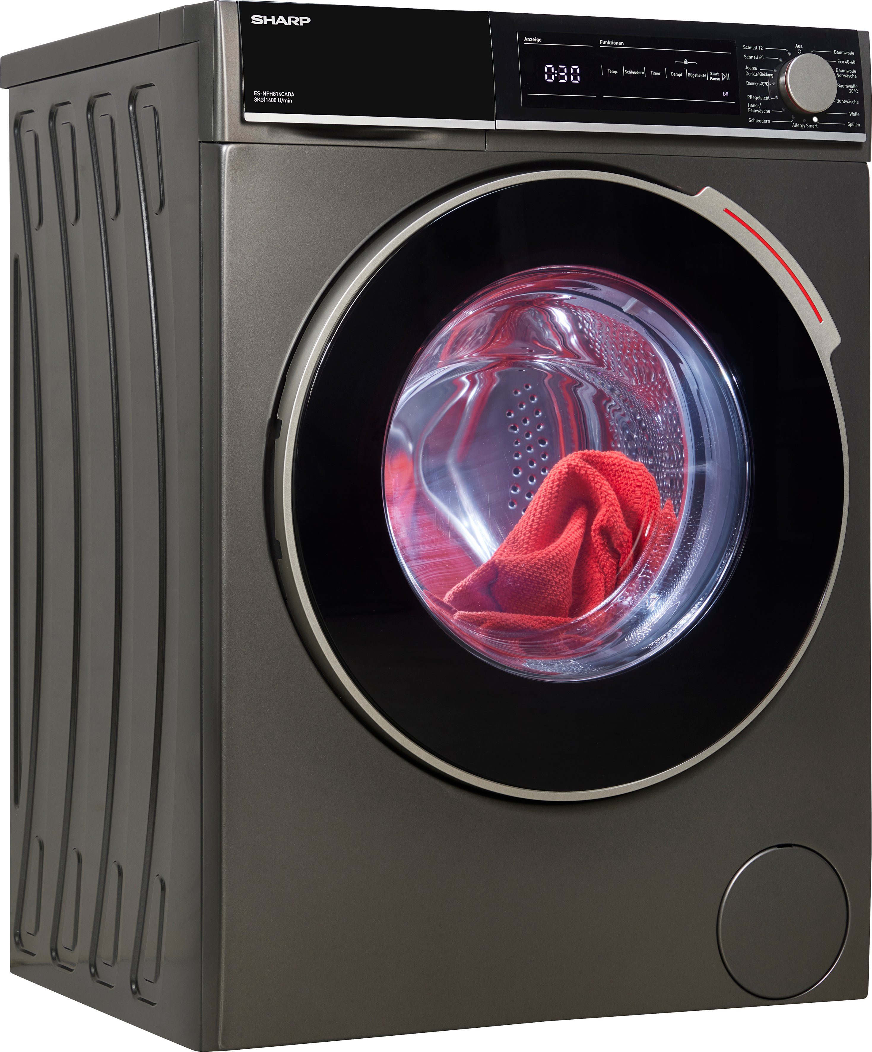 Sharp Waschmaschine ES-NFH814CADA-DE, 8 kg, 1400 U/min, Programmwahlknebel  und DirectTouch mit LED-Display | Frontlader