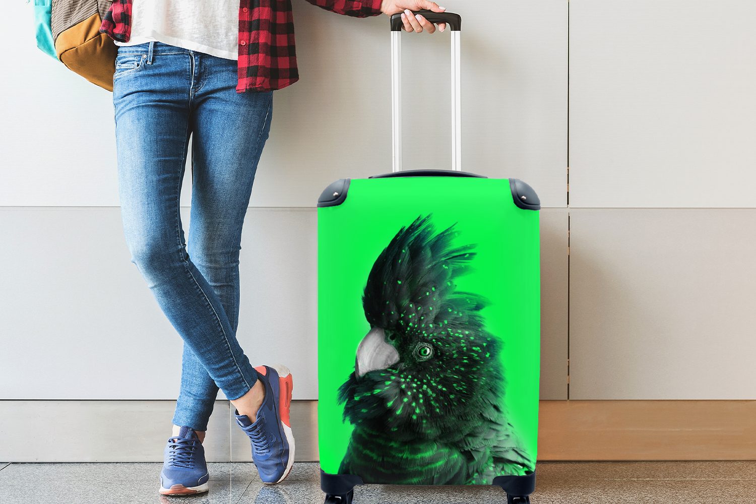 Reisekoffer Vogel 4 Grün, - Handgepäckkoffer Reisetasche für Handgepäck mit Ferien, Rollen, rollen, Trolley, - Kakadu MuchoWow