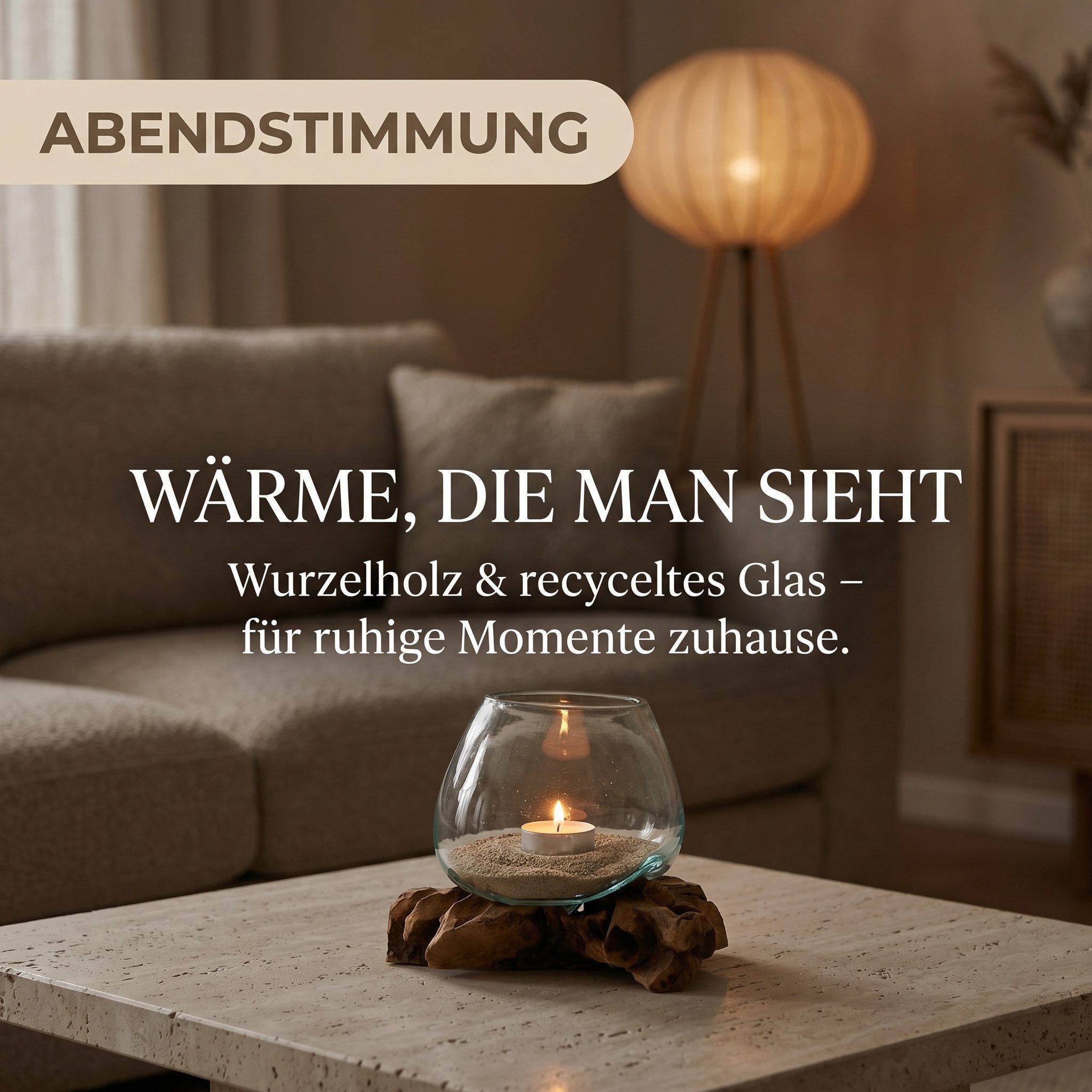 AlPa Living 100% Handmade Windlicht Glas auf Wurzelholz ca. 14 cm, Unikat