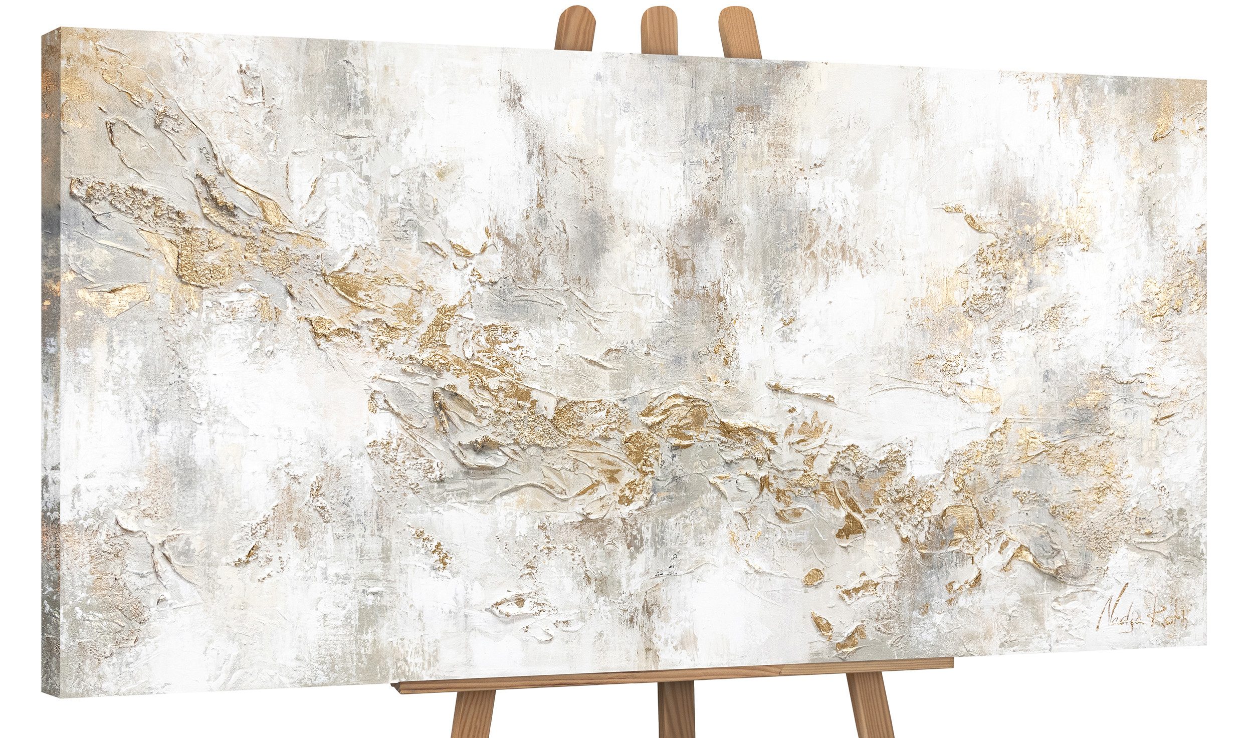 YS-Art Gemälde Geschichte, Abstrakte Bilder, Leinwand Bild Handgemalt Gold günstig online kaufen