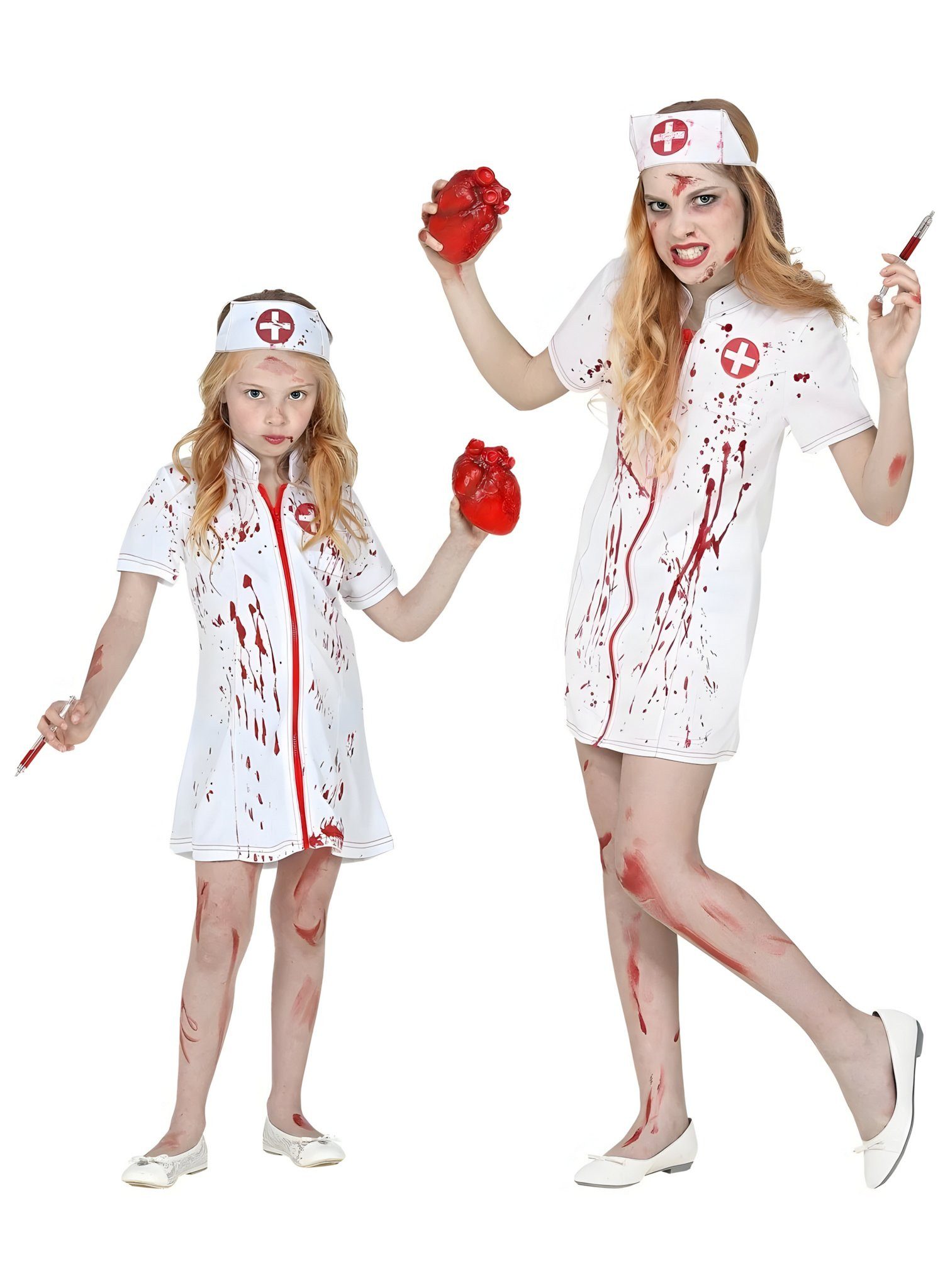 Metamorph Zombie-Kostüm Zombie Krankenschwester Kostüm für Kinder, Gruseliges Schwesternkleid mit Kunstblut für kleine Zombie-Fans