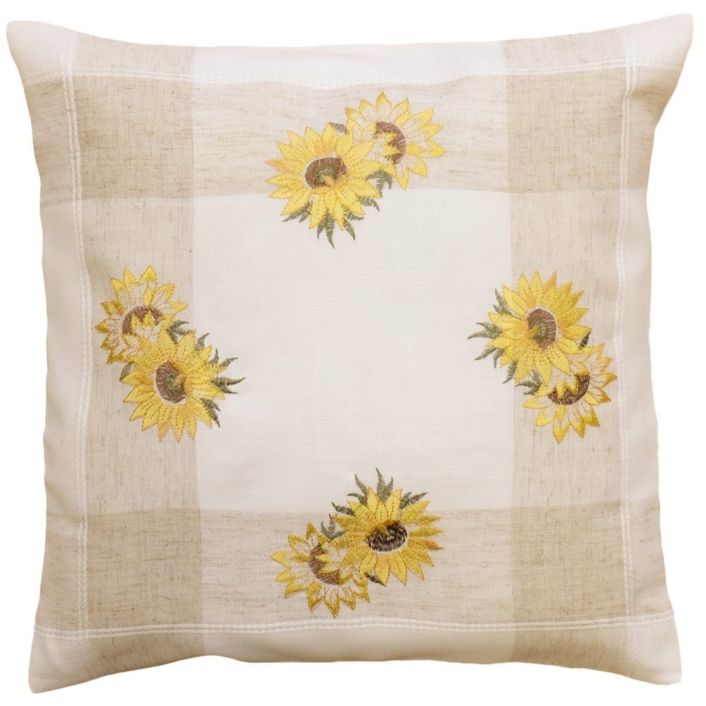 matches21 HOME & HOBBY Наволочки Kissen-Bezug Sonnenblumen Streifen Sommer Stick beige 40x40 cm, (1 Stück), Wohnzimmer Kissen-Hülle als Deko-Kissen Zier-Kissen Sofa-Kissen