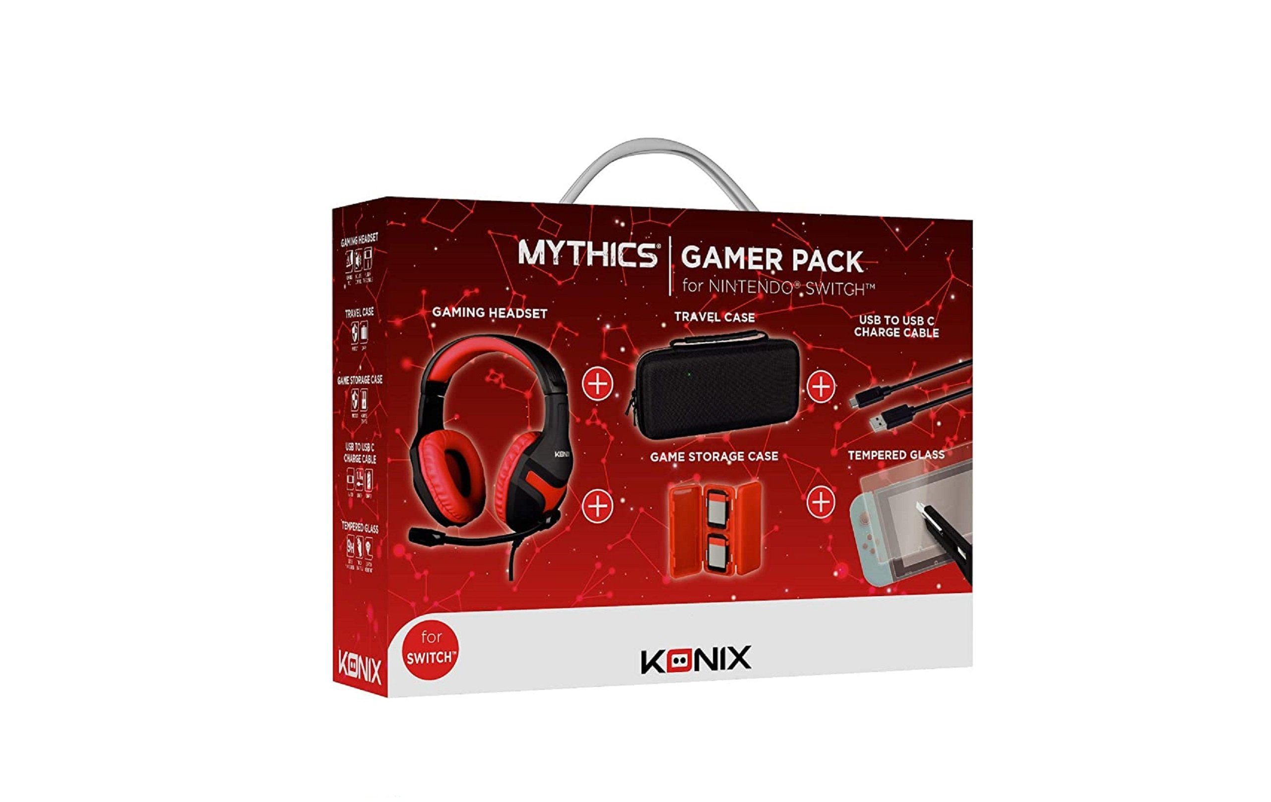 Mythics Gaming Pack Switch Hülle) Headset, KONIX Gaming-Headset Tragetasche, u.a. Nintendo Zubehör (mit