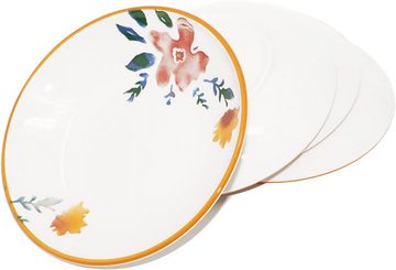 Lashuma Suppenteller Blütenfest, (4 St), Geschirrset aus tiefen Keramiktellern, Runde Speiseteller Ø 19 cm