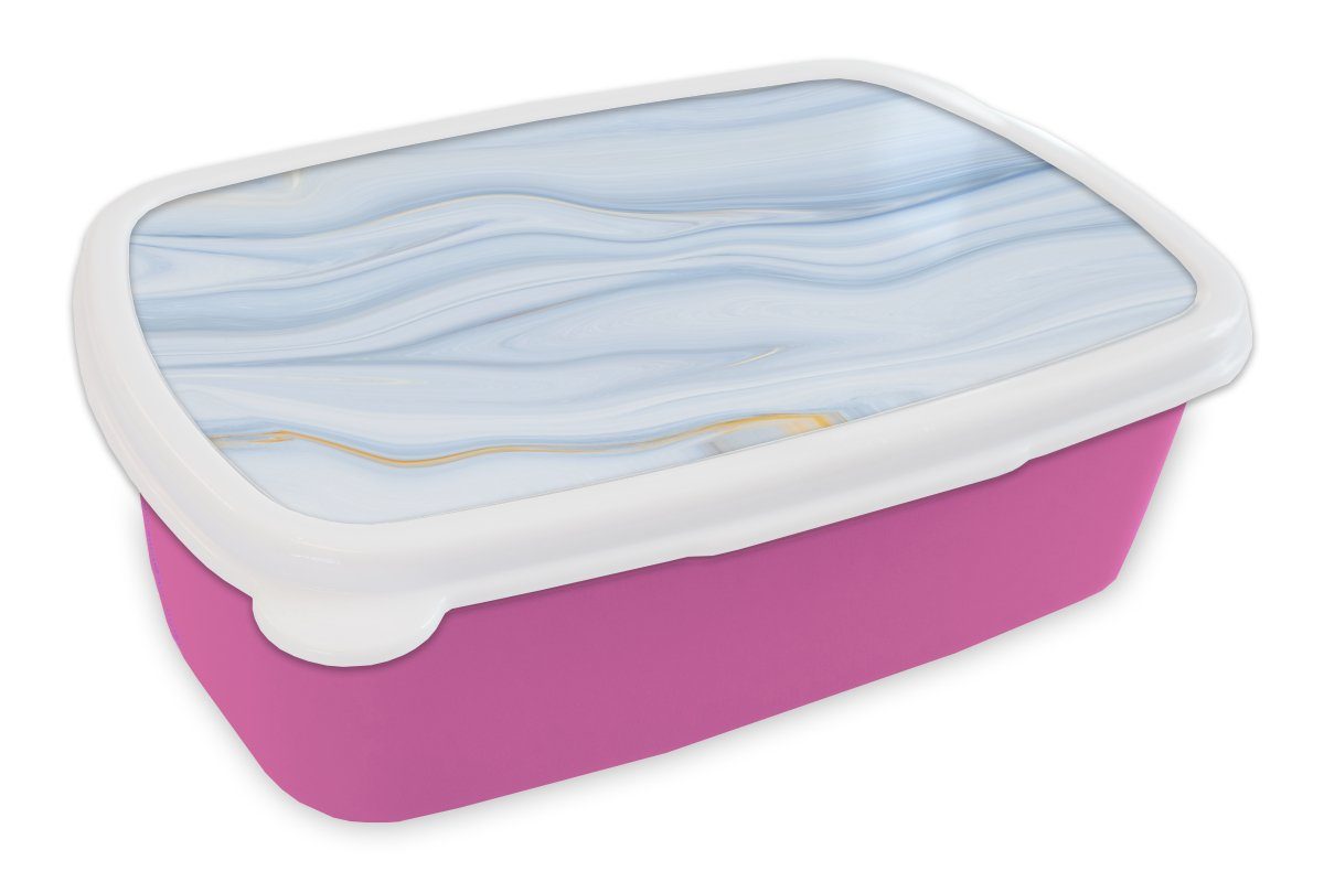 MuchoWow Lunchbox Marmor - Welle - Blau - Muster - Marmoroptik - Pastell, Kunststoff, (2-tlg), Brotbox für Erwachsene, Brotdose Kinder, Snackbox, Mädchen, Kunststoff rosa