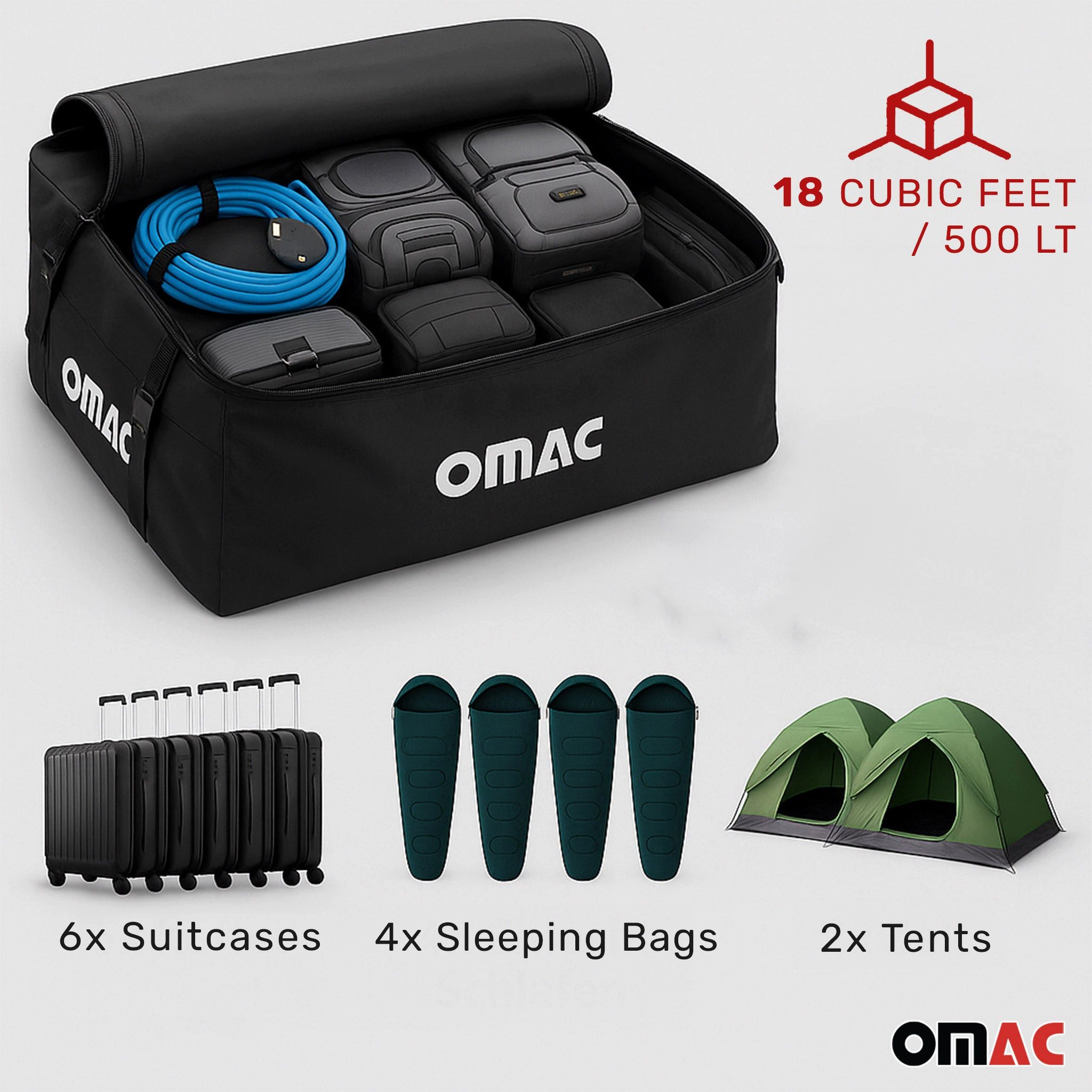 OMAC Dachbox Auto Dachtasche Dachkoffer Dachbox Faltbar Gepäcktasche 500 Liter, Wasserdichtes,Abnehmbar, Befestigungsbänder