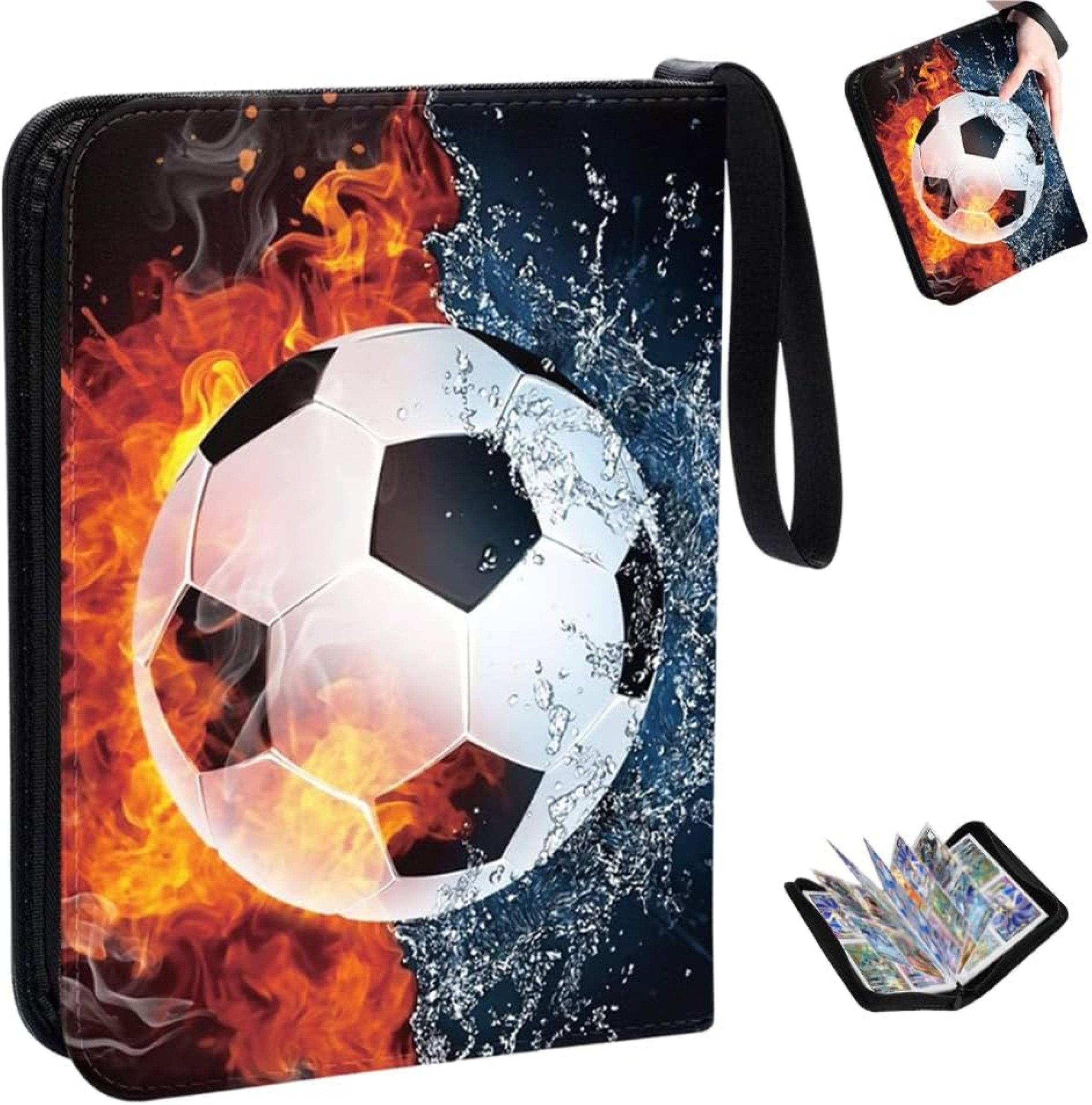 LaCute Sammelkarte Fußball Album 400 Karten mit Reißverschluss und Ringmechanik, Große Kartenkapazität Erweiterbar durch Ringmechanik