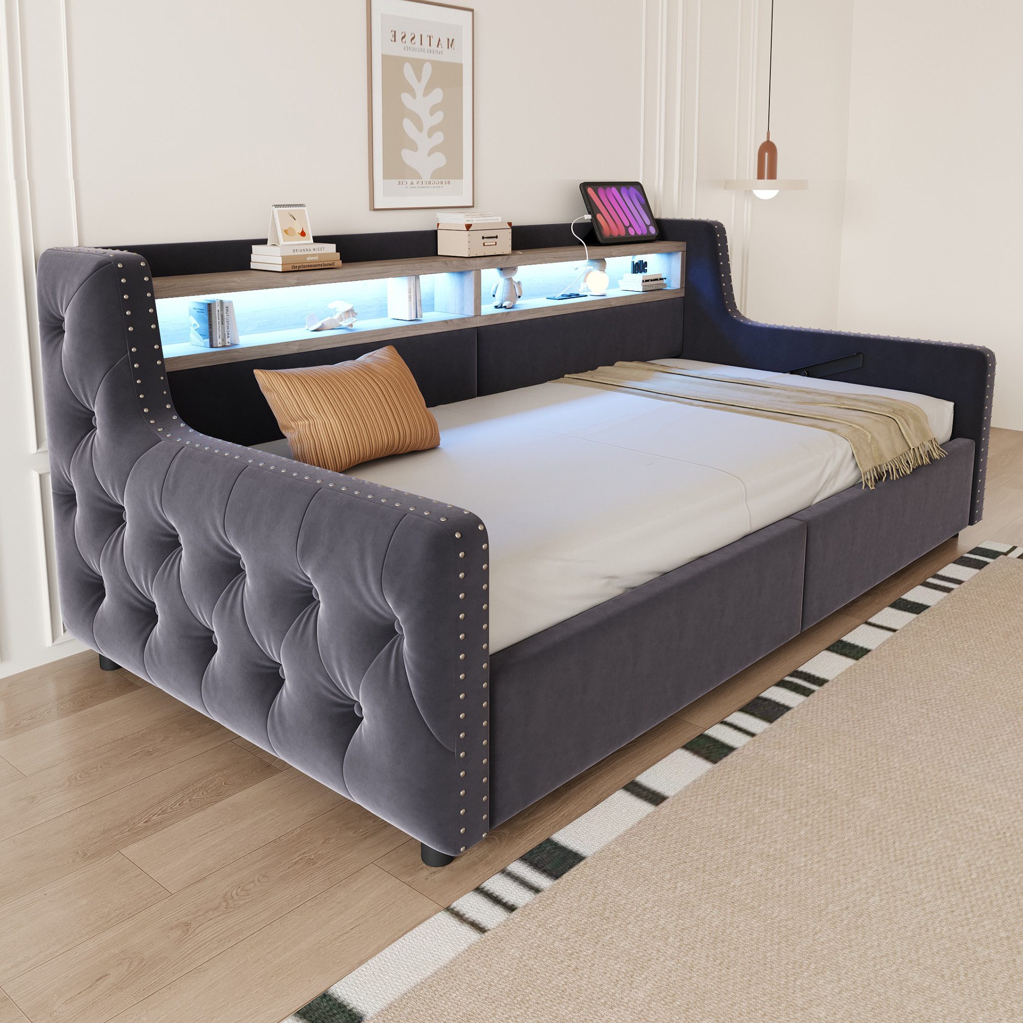 Merax Daybett 90x200cm mit LED-Lichtleiste, Steckdose & USB-Anschluss (Schl günstig online kaufen