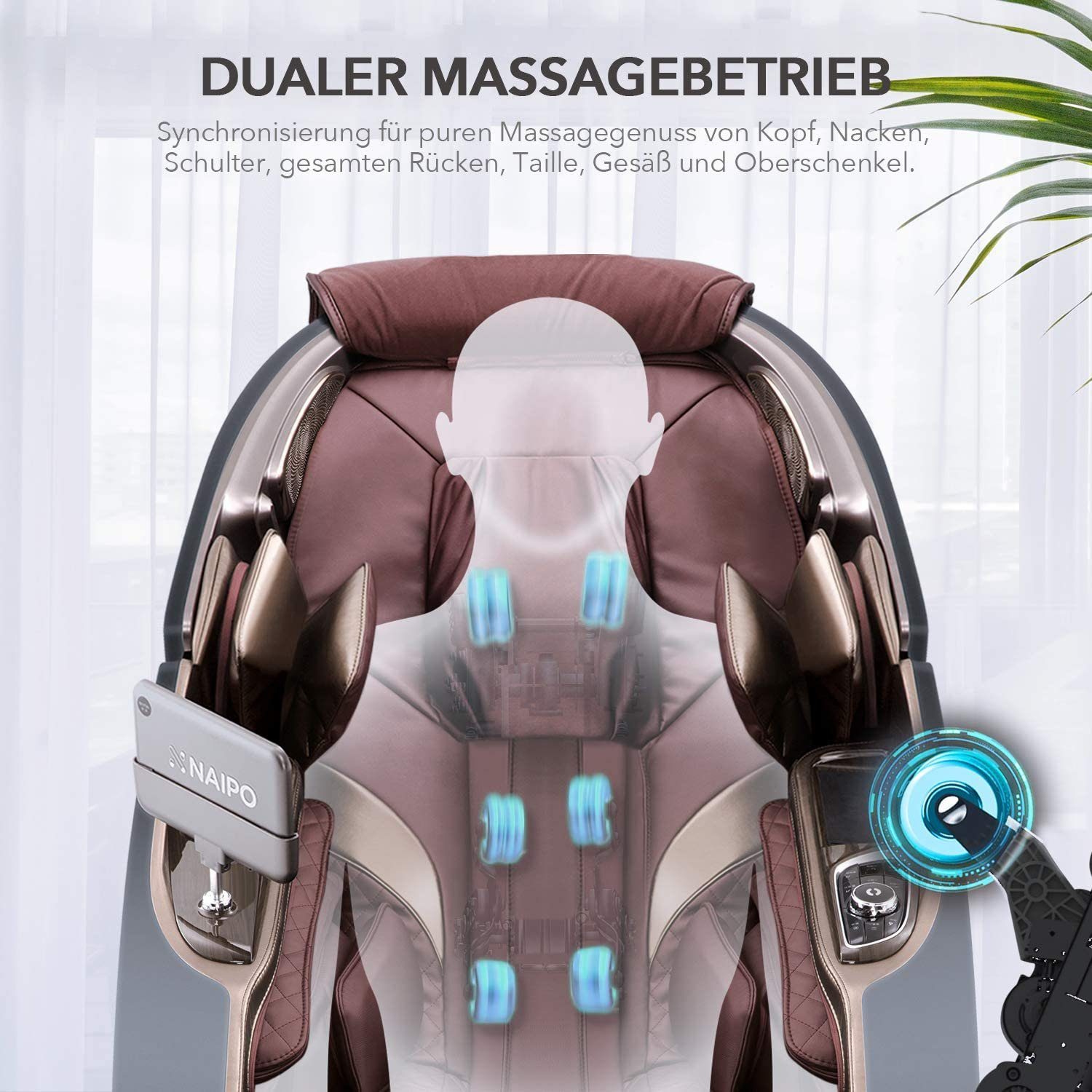 High-End mit Raumkapsel-Design Massagesessel, NAIPO 3D Tablet, GRAU-ROT-AUFBAUSERVICE Massagestuhl