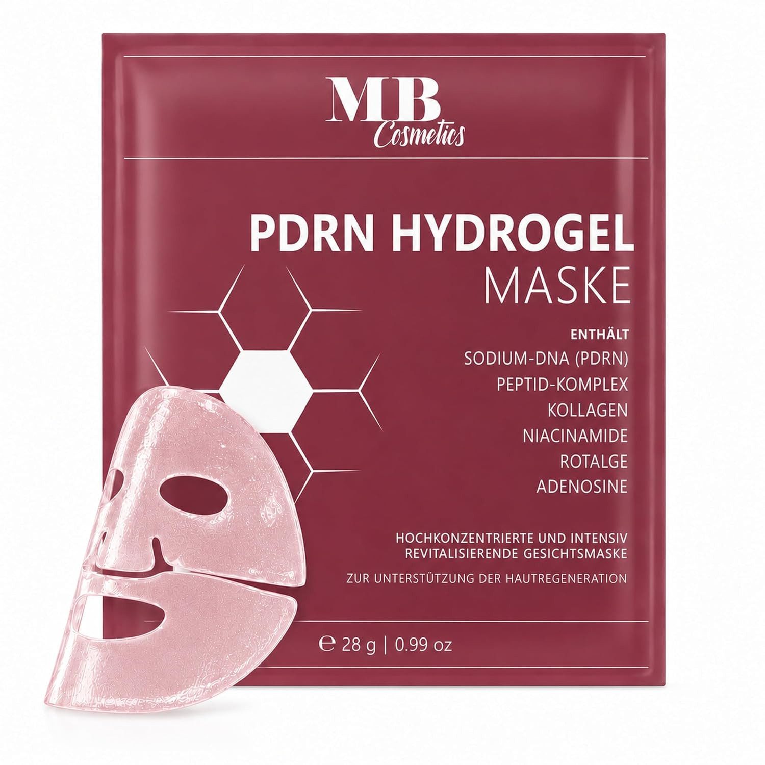 Medical Beauty Cosmetics Gesichtsmaske PDRN Hydrogel Maske mit Lachs DNA, Kollagen, Peptid Komplex, 1-tlg., Glass Skin Glow Effekt, mit Niacinamid & Rotalge
