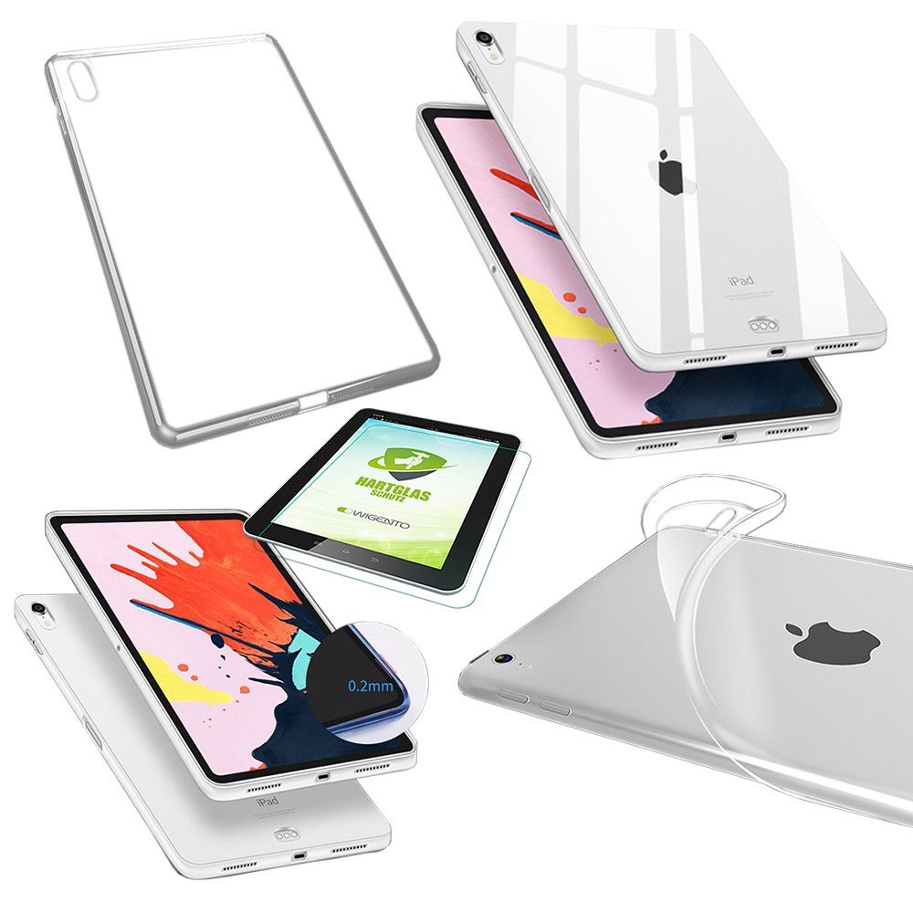 Wigento Tablet-Hülle Für Apple iPad 10.2 Zoll 2019 / 2020 / 2021 7. / 8. /  9. Generation Transparent Hülle Tasche Cover + H9 Hart Glas