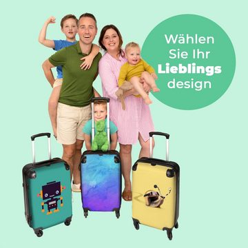 NoBoringSuitcases.com© Koffer Wasserfarben - Blau - Lila - Design 67x43x25cm, 4 Rollen, Mittelgroßer Koffer für Kinder, Trolley