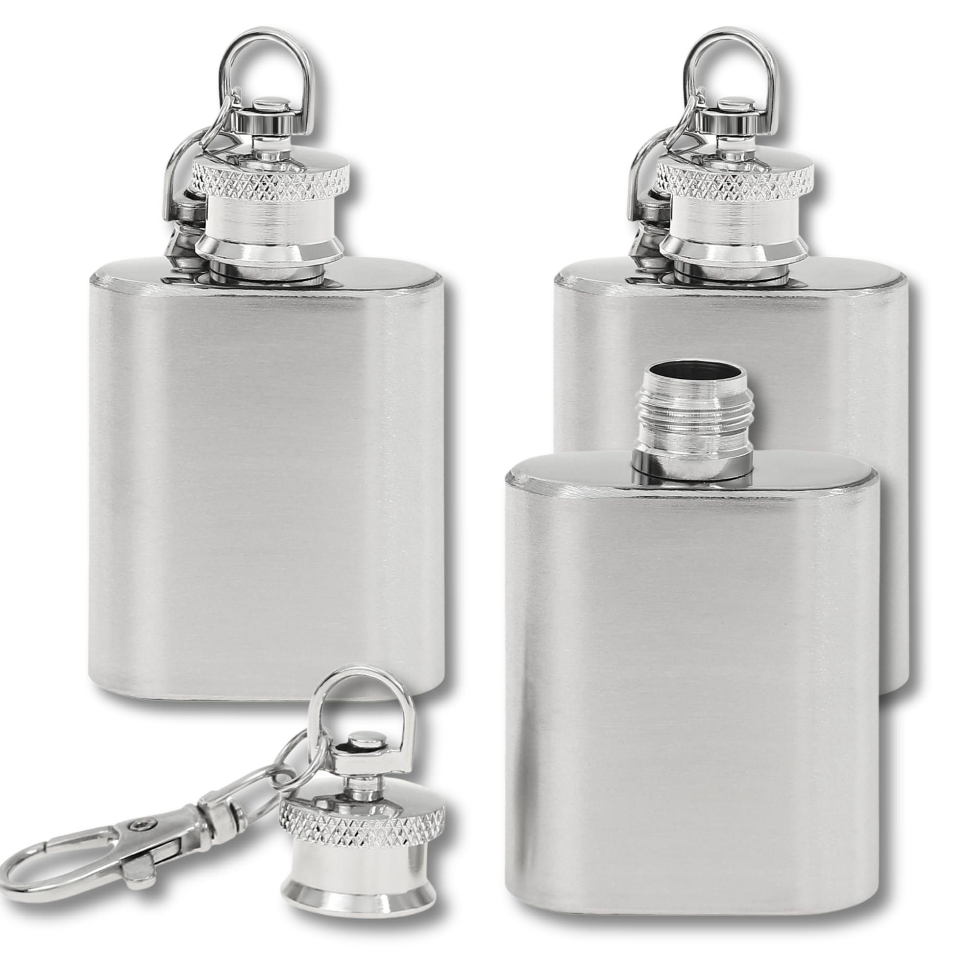 Flanacom Flachmann Mini Schlüsselanhänger Schwarz Silber Grün Edelstahl, Klein 1oz (30ml) Geschenke für Männer Adventskalender, 10 x 7 x 7 cm