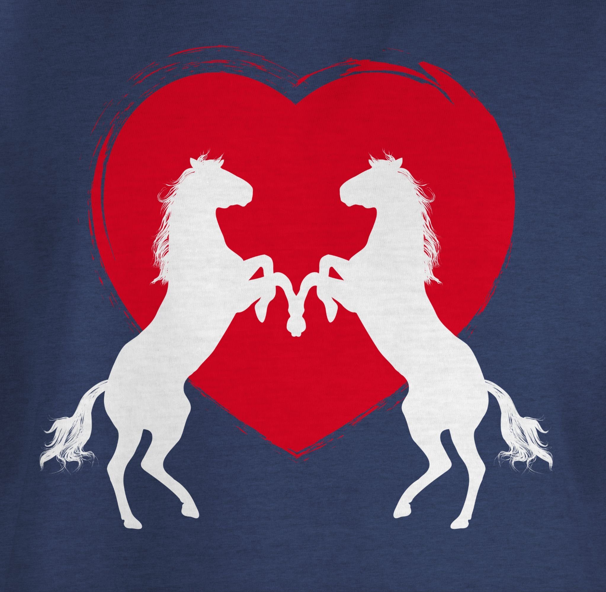 Pferde Meliert T-Shirt Shirtracer Pferd 2 Herz Dunkelblau mit