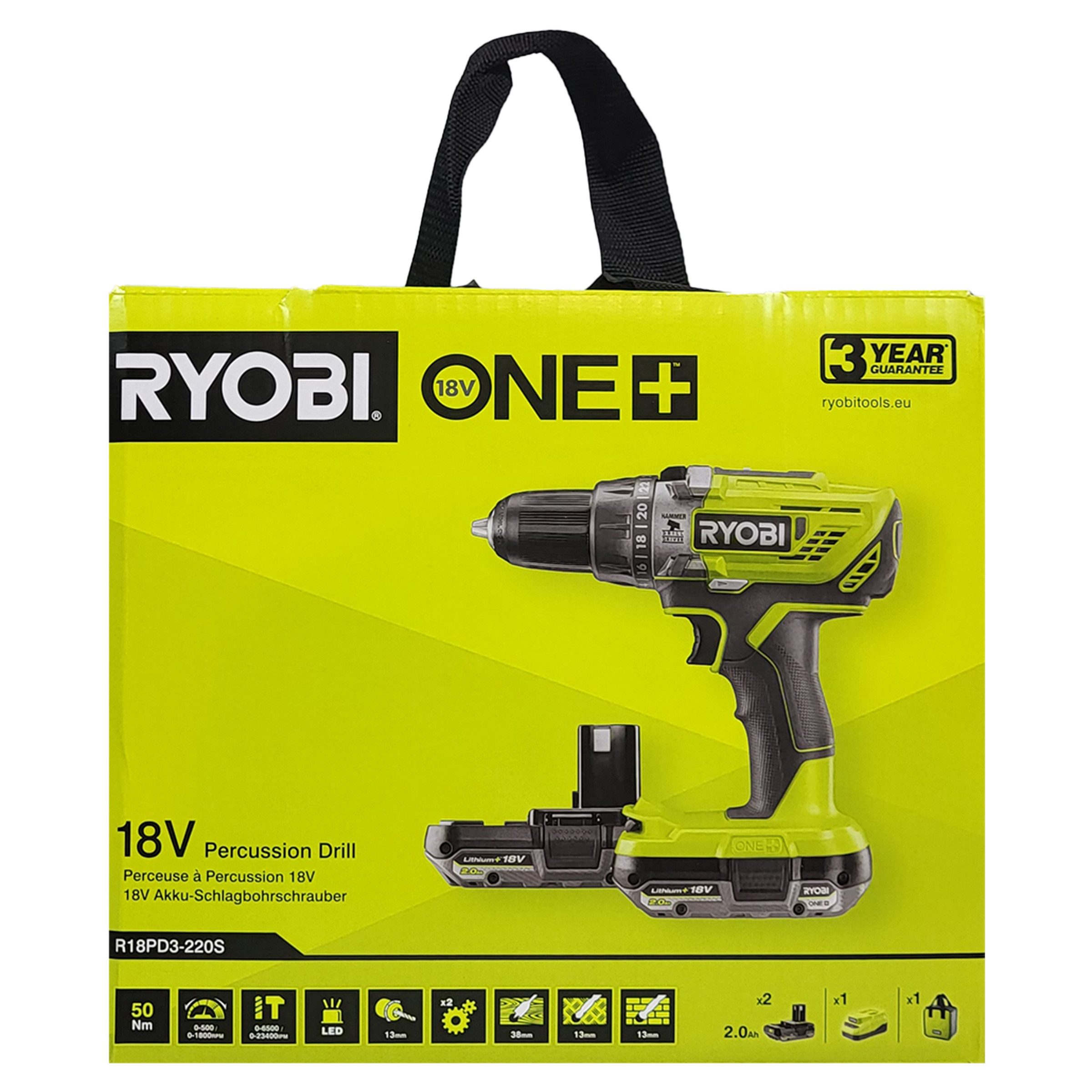 RYOBI Akku-Schlagbohrschrauber Ryobi R18PD3-220S 5133003342 – 18V Akku-Schlagbohrschrauber-Set, (1-tlg)