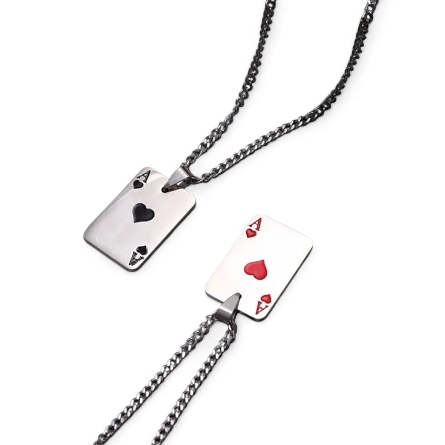 Eyecatcher Edelstahlkette Hip Hop Poker Halskette Herz Ass dünne Panzerkett günstig online kaufen