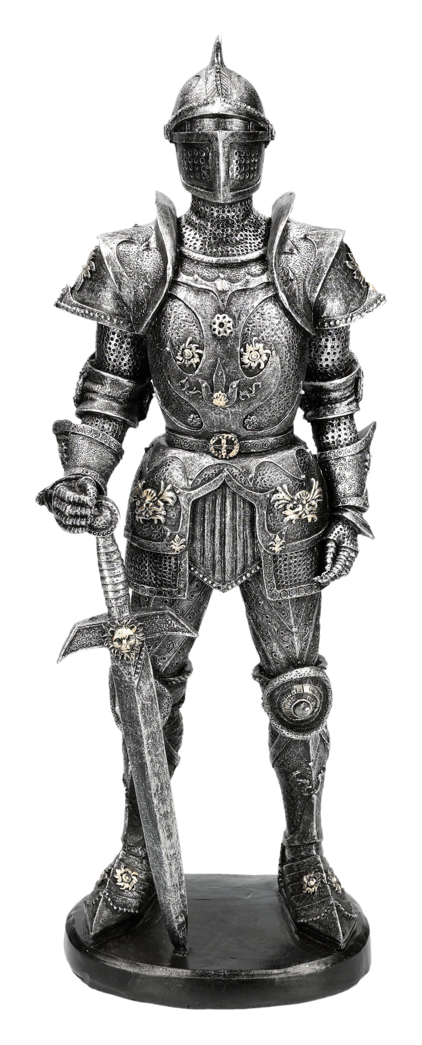 Figuren Shop GmbH Dekofigur Ritter Figur – Mittelalter Statue mit Schwert Löwenkopf 39cm Dekofigur