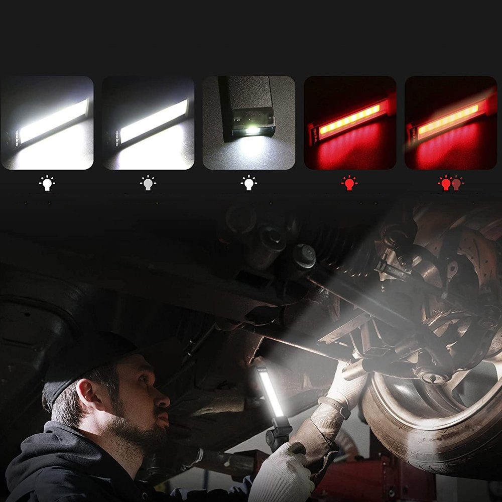 Taschenlampe Beleuchtungsmodi,USB Camping Werkstatt Arbeitsleuchte Handlampe, Haken LED für LED 5 mit Notfall Wiederaufladbar, Arbeitsleuchte Auto Werkstattlampe Reparatur Magnet und Bedee