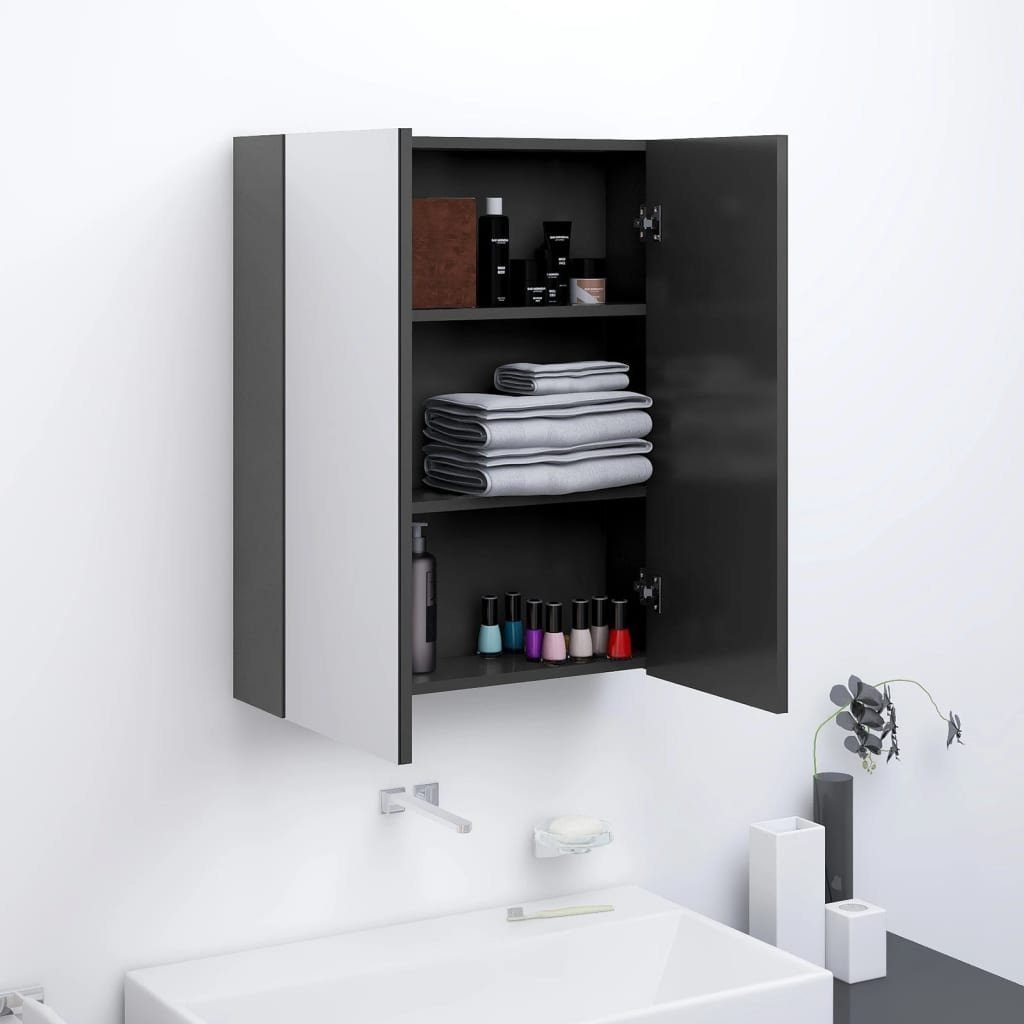 60x15x75 vidaXL Grau Bad-Spiegelschrank MDF cm (1-St) Badezimmerspiegelschrank