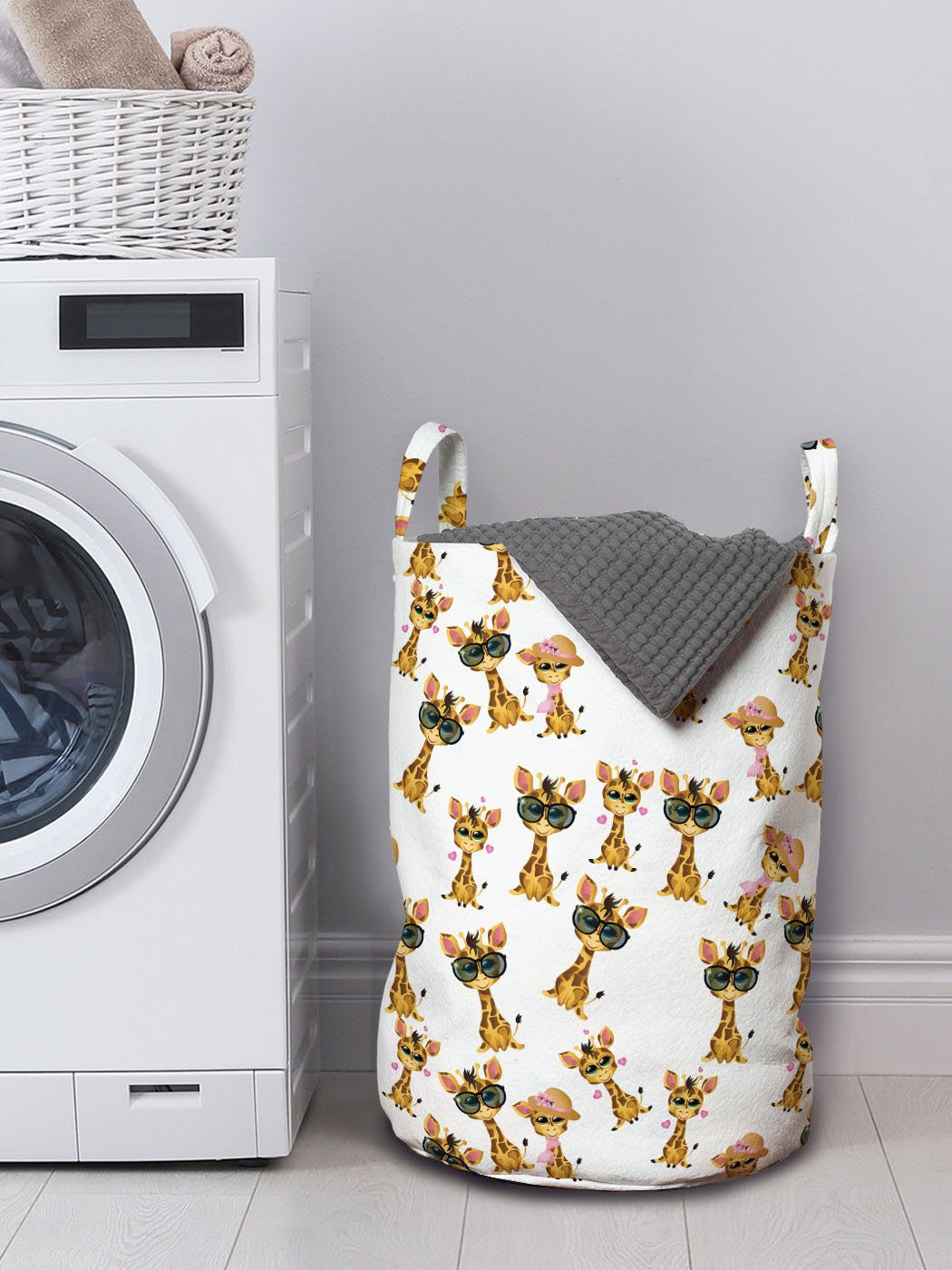 Wäschesäckchen Abakuhaus Kordelzugverschluss Giraffe Charaktere Waschsalons, Griffen für mit Romantische Wäschekorb